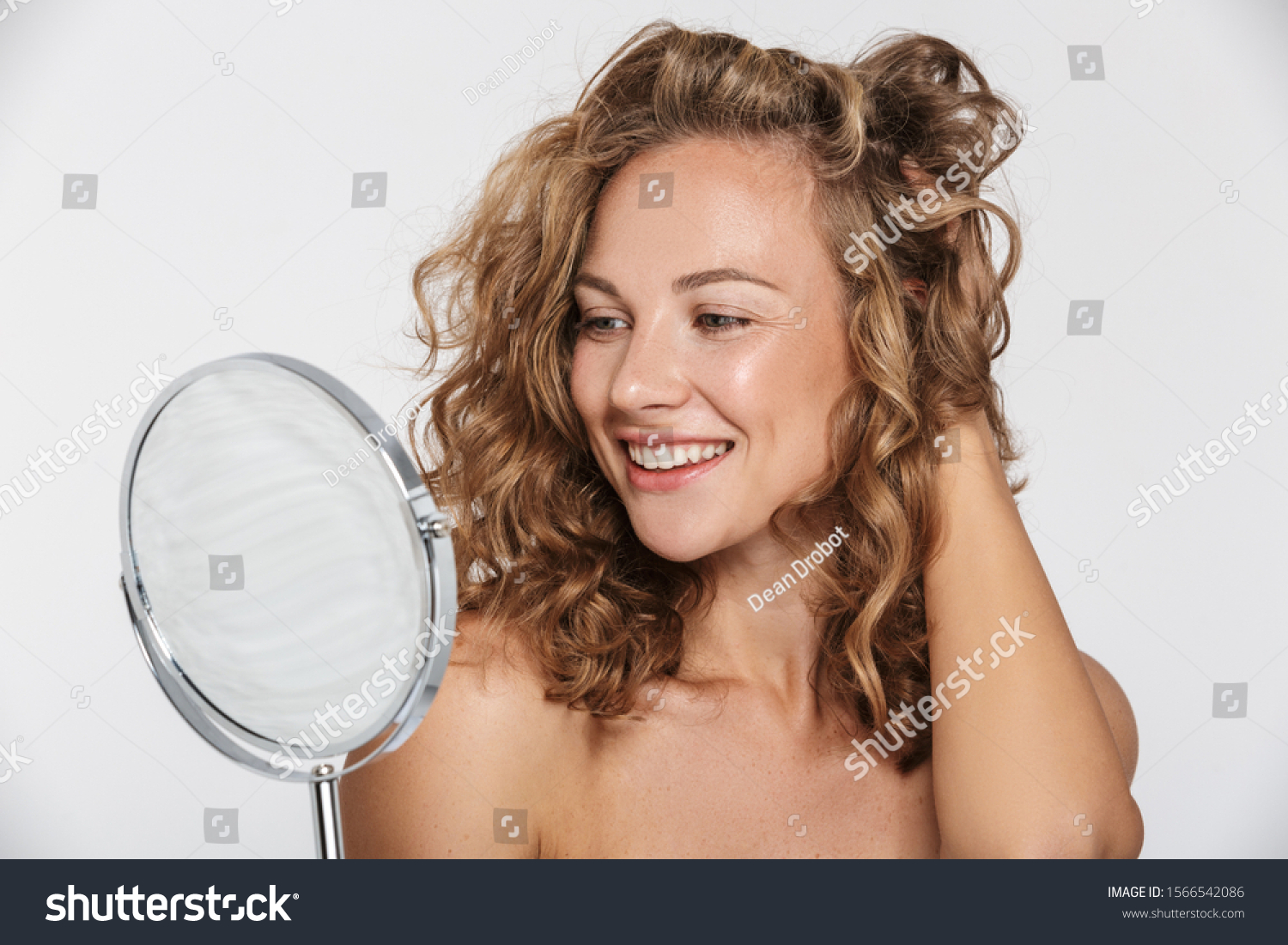 Image Pleased Halfnaked Woman Smiling Looking Stock Photo Shutterstock