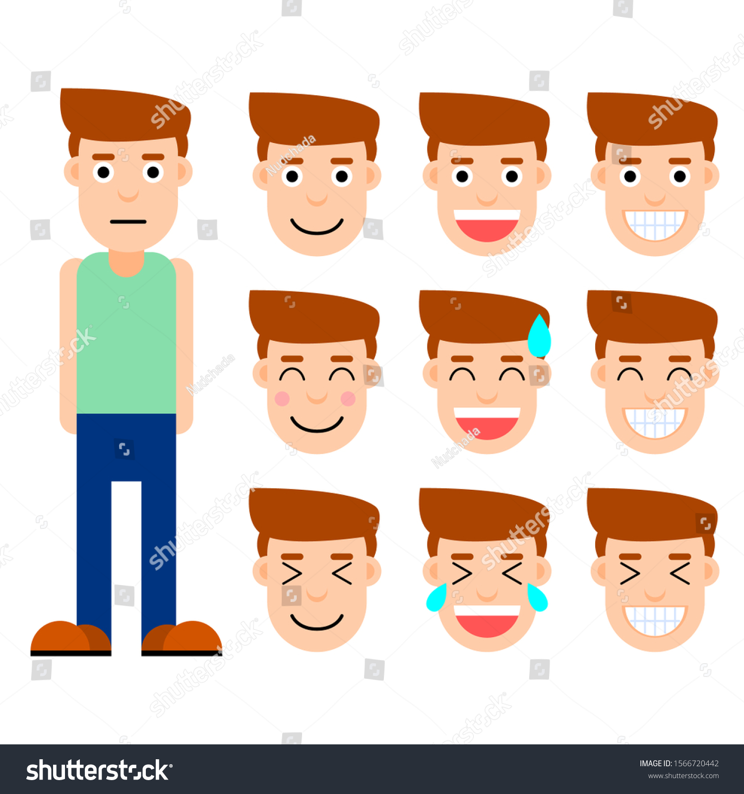 Set Smiling Face Standing Man Vector Stock Vector (royalty Free 