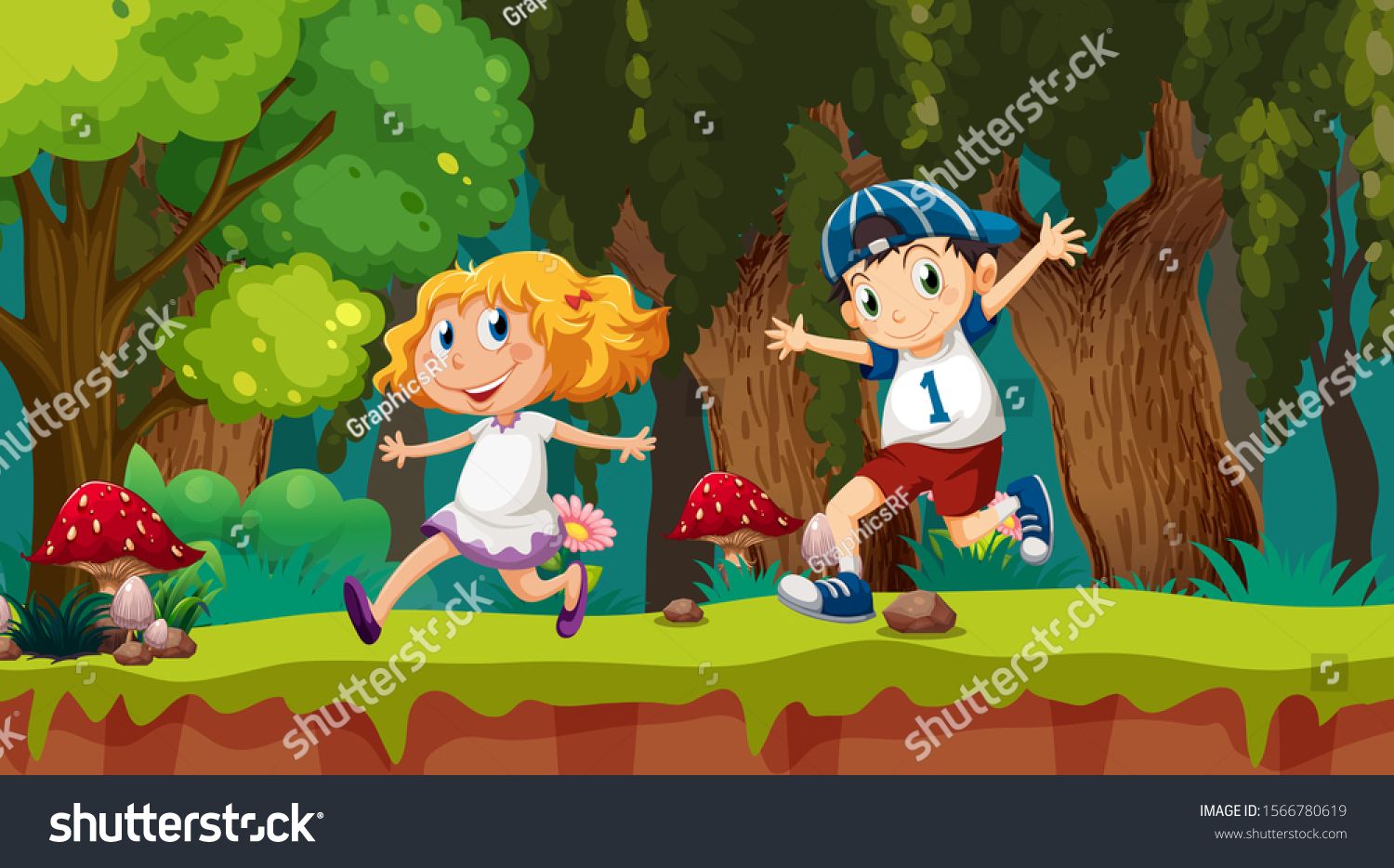 Kids Running Woods Scene Illustration Stock Vector (Royalty Free ...