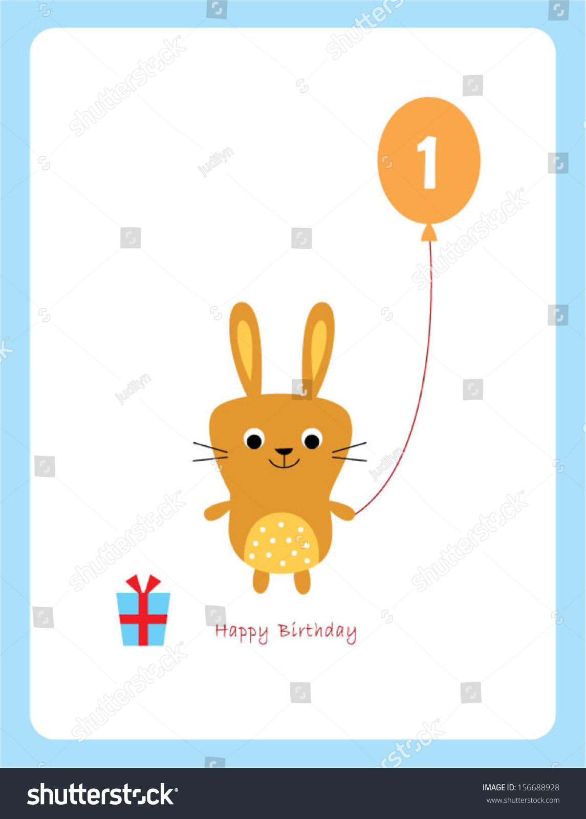 Cute Bunny First Birthday Greeting Card Stock Vector (Royalty Free ...