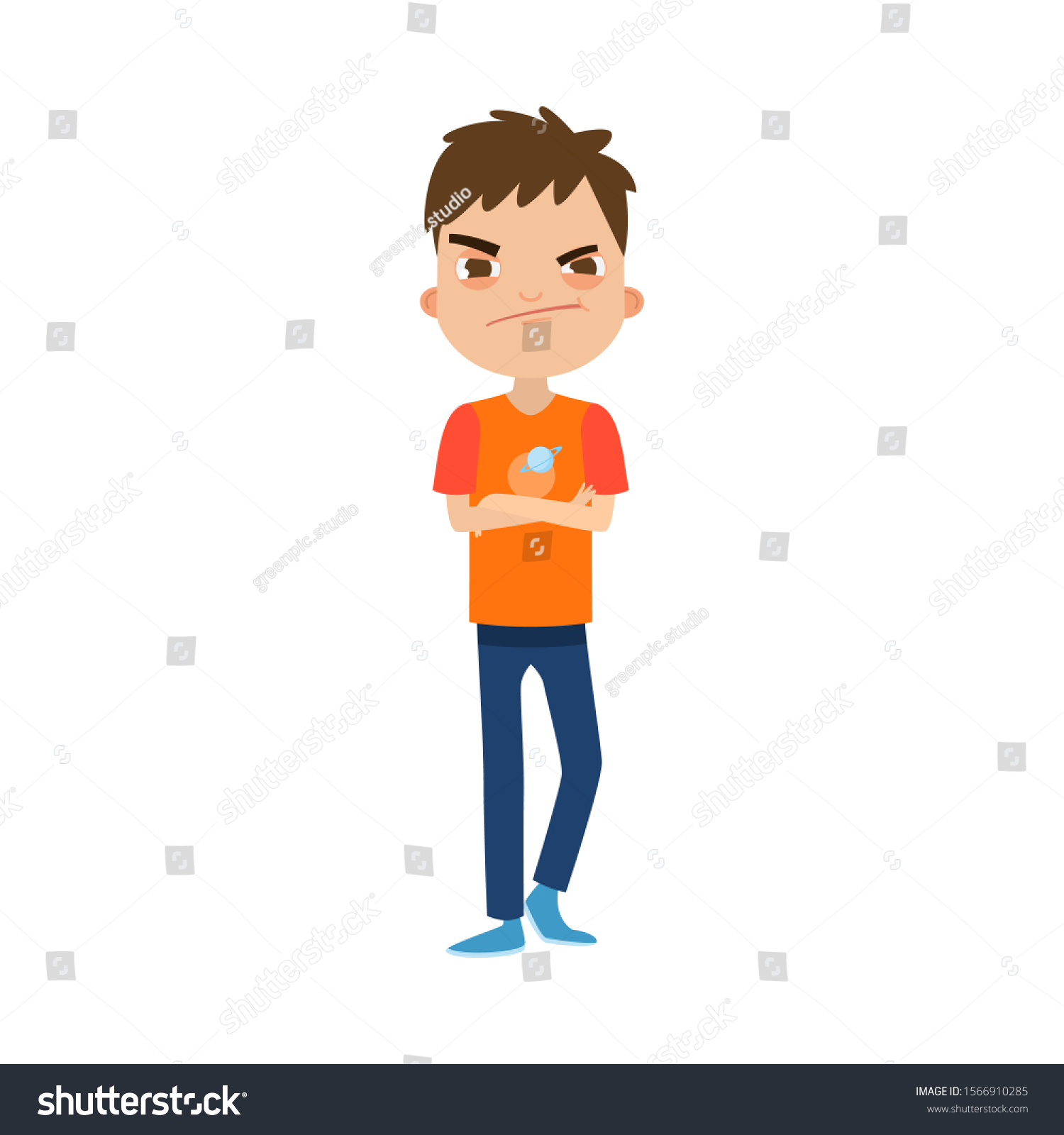 Cute Brownhaired Boy Standing Blue Pants Stock Vector (Royalty Free ...