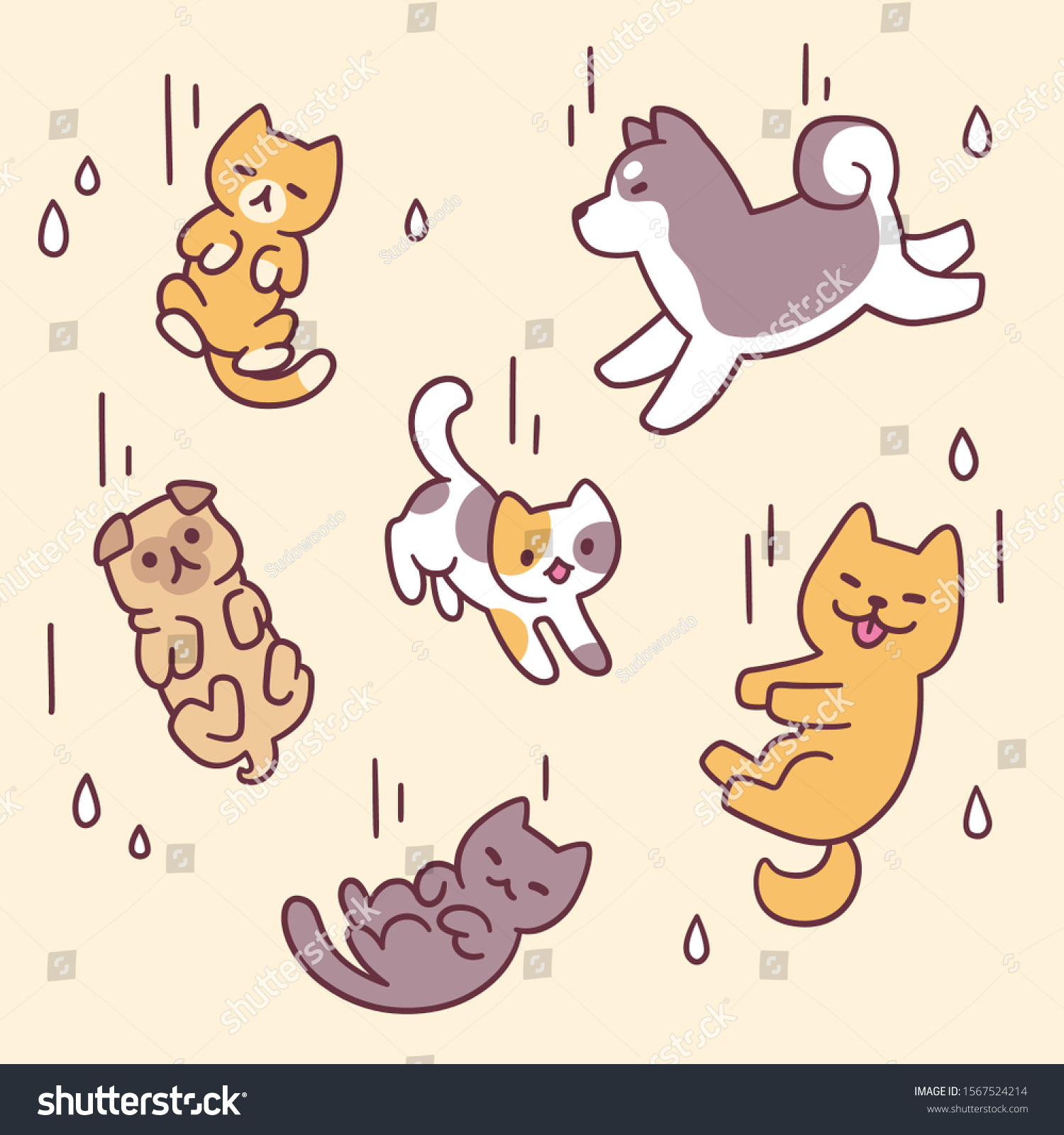 Raining Cats Dogs Funny Expression Illustration Stock Vector (Royalty ...