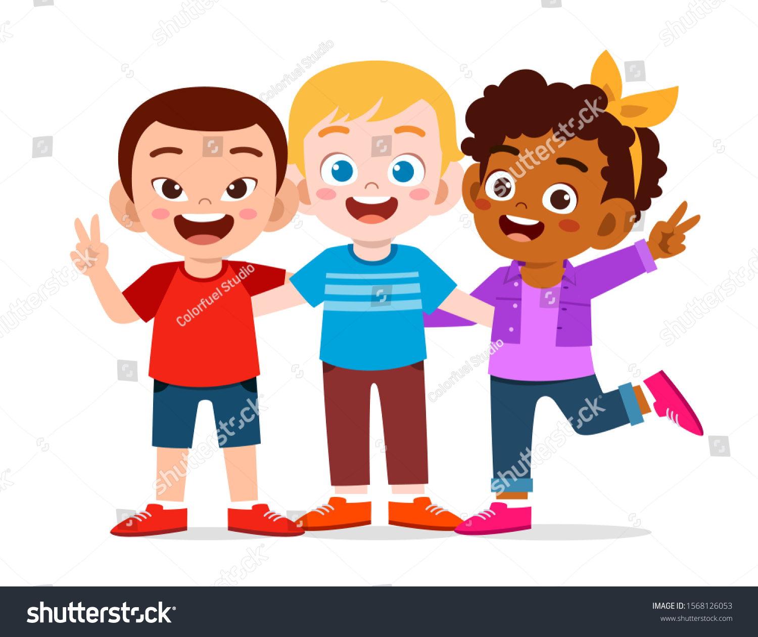 Happy Cute Kid Boy Girl Hug Stock Vector (Royalty Free) 1568126053 ...