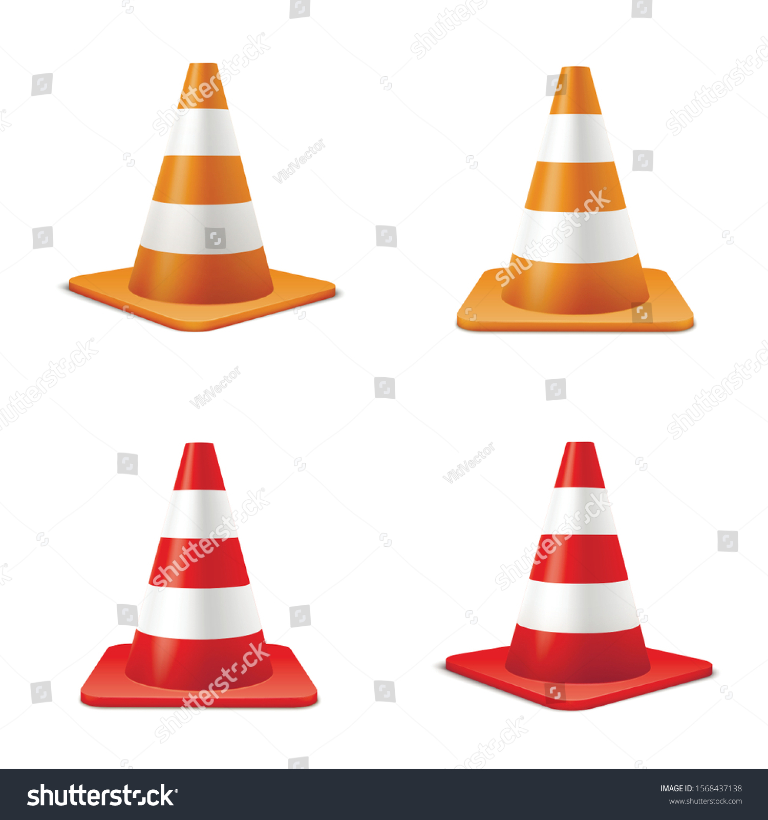 Red Orange Road Cones Realistic Illustrations Stock Vector (Royalty ...