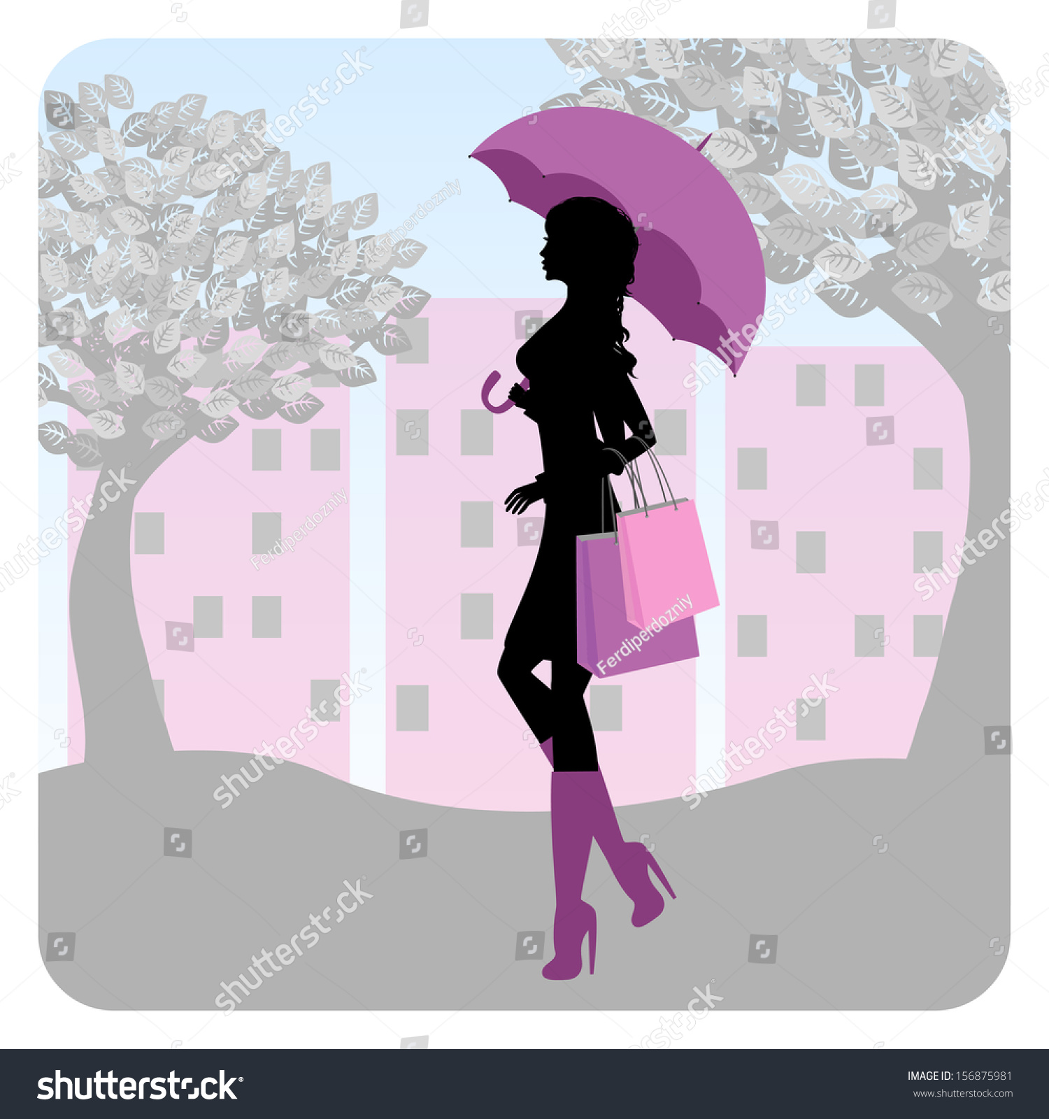 Девушка с зонтом вектор