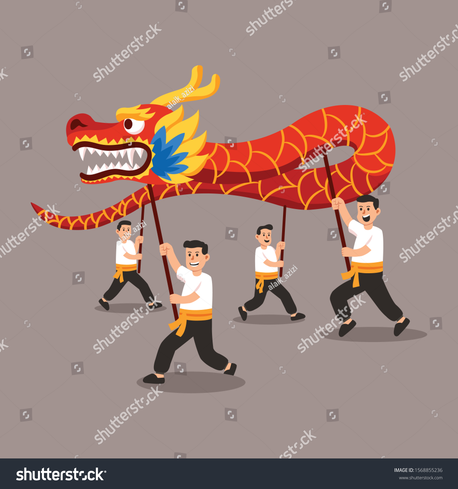 Traditional Chinese Dragon Dance Performance Illustration Stock Vector ...