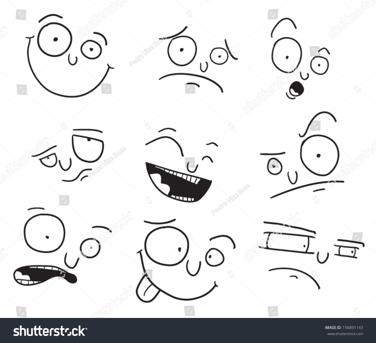 Set Cartoon Funny Faces Crooked Eye Stock Vector (Royalty Free ...