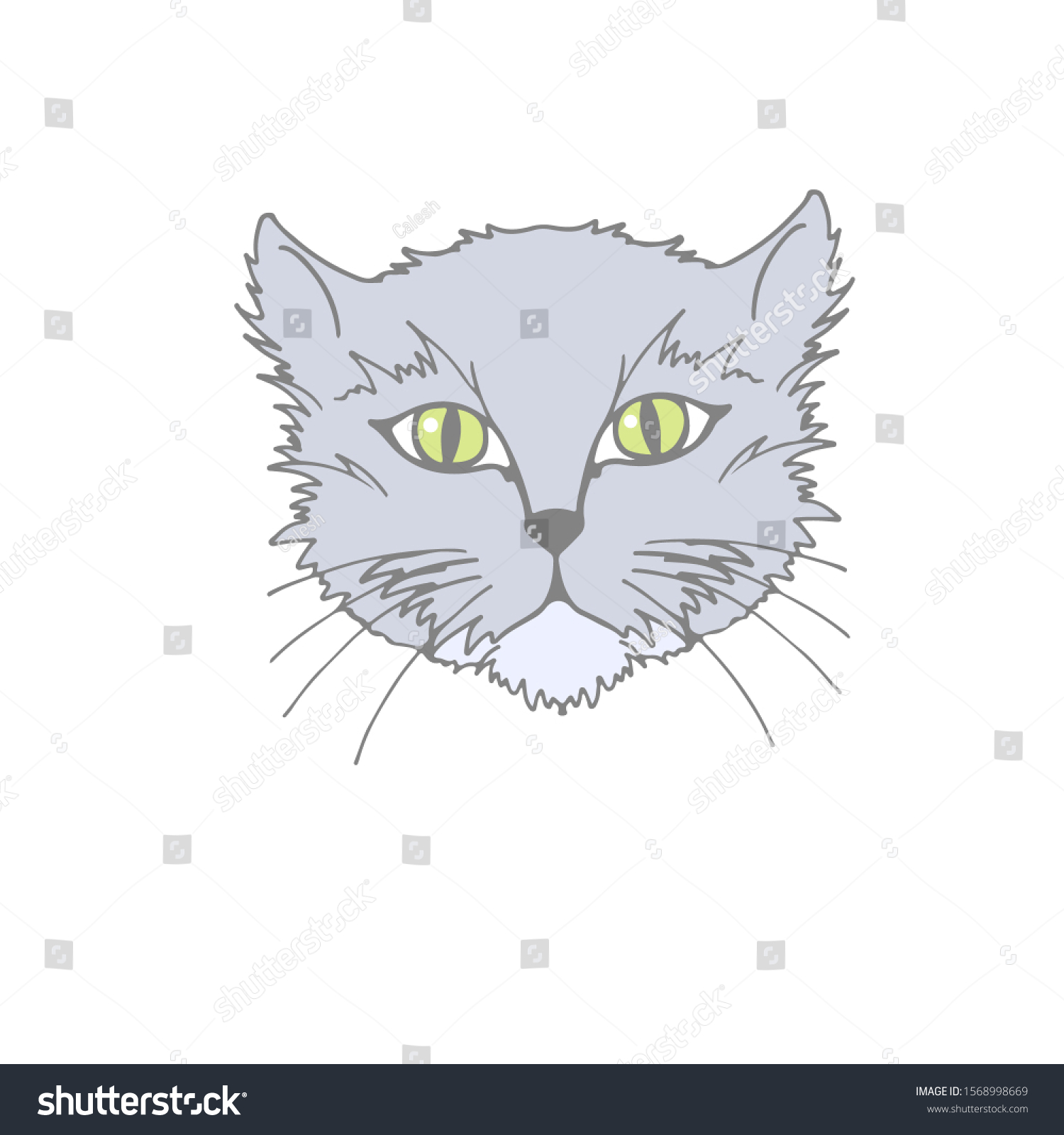 Face Cute Fluffy Blue Cat Green Stock Vector (Royalty Free) 1568998669 ...