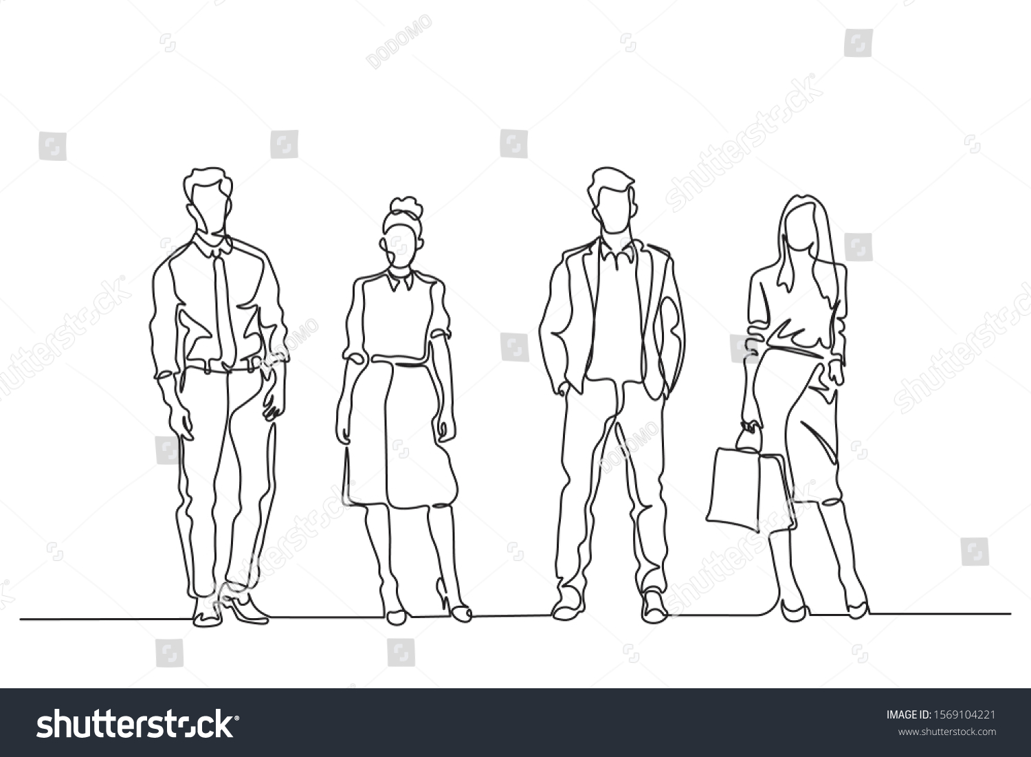 Continuous Line Drawing Standing Team Professionals Stock Vector ...