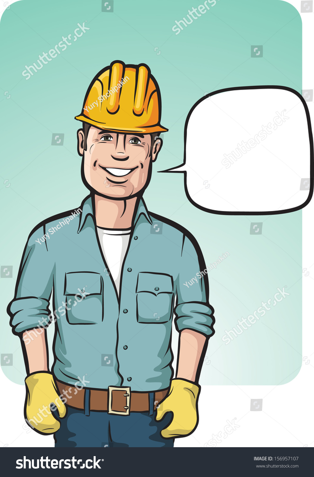 Vector Illustration Standing Smiling Construction Worker Stock Vector ...