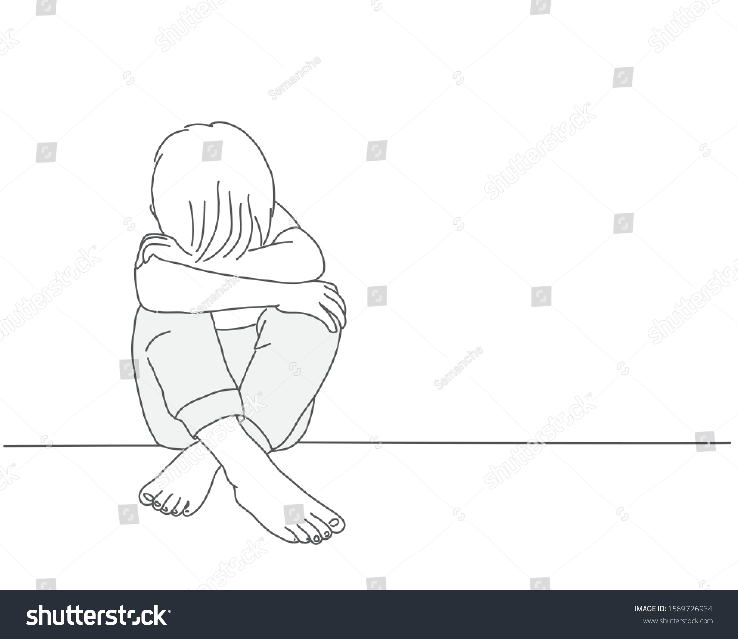 Sketch Child Boy Sits His Head Stock Vector (Royalty Free) 1569726934 ...