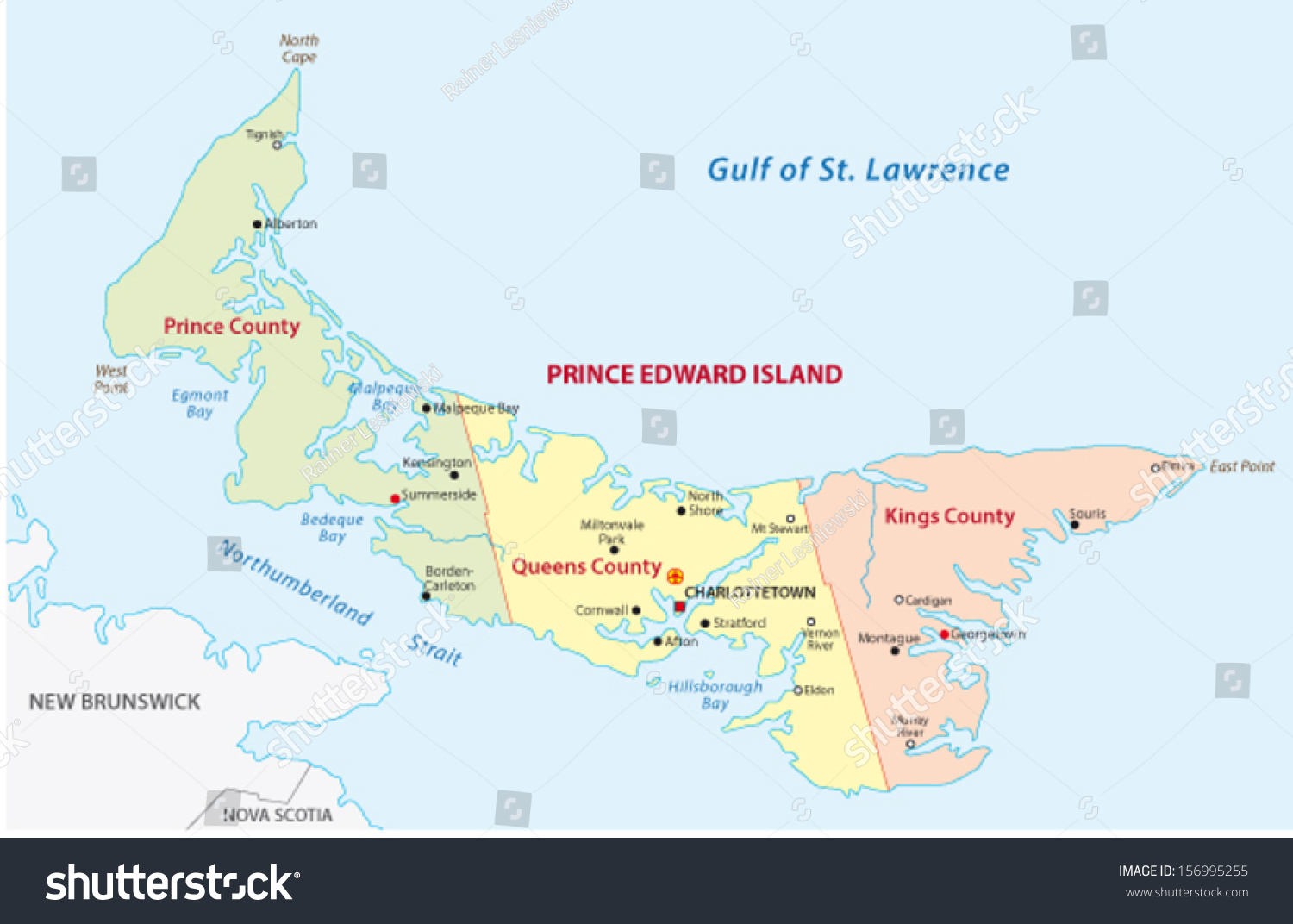 Prince Edward Island Administrative Map Stock Vector (Royalty Free ...