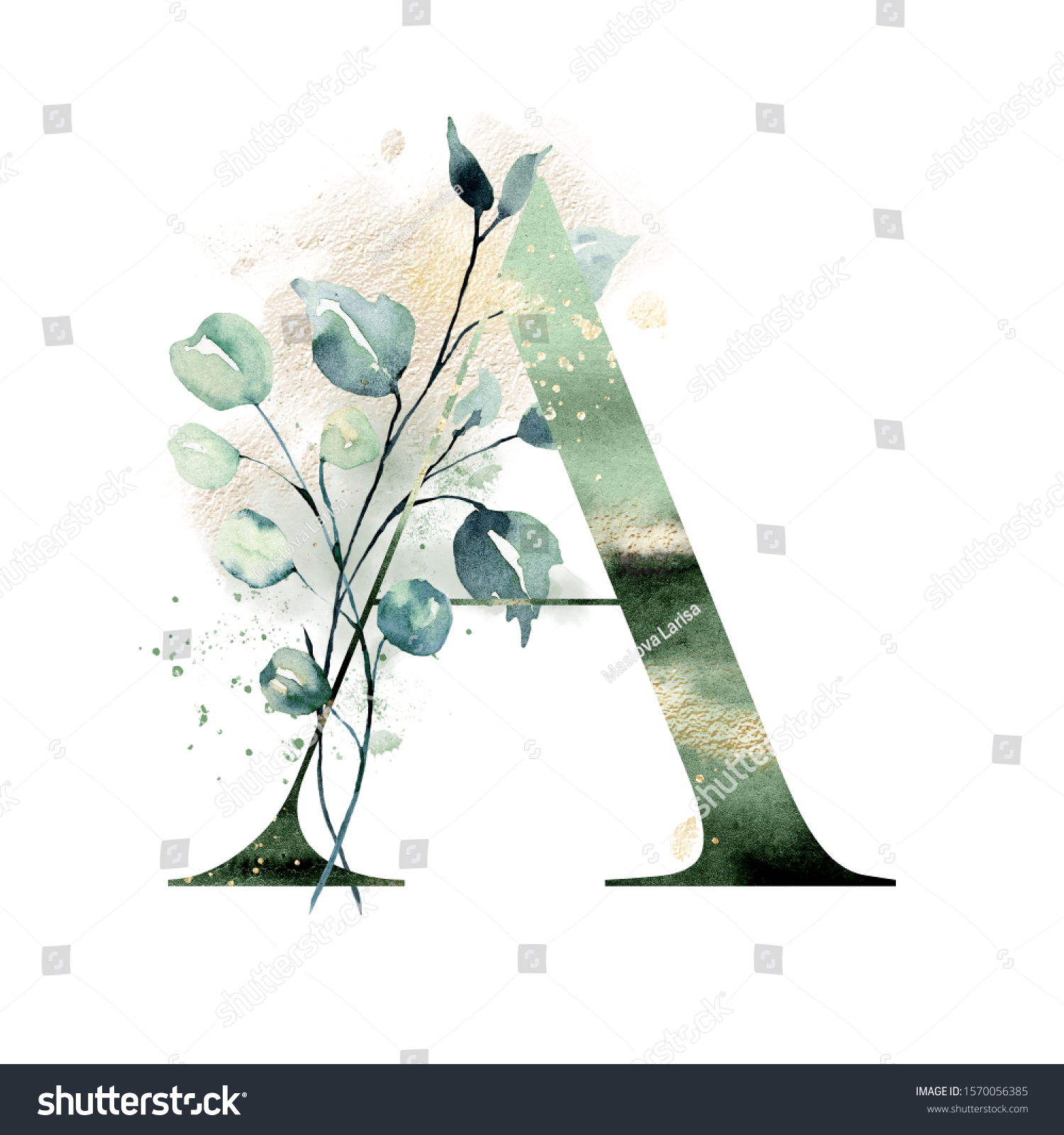 Floral Alphabet Letter Watercolor Flowers Leaf Stock Illustration ...