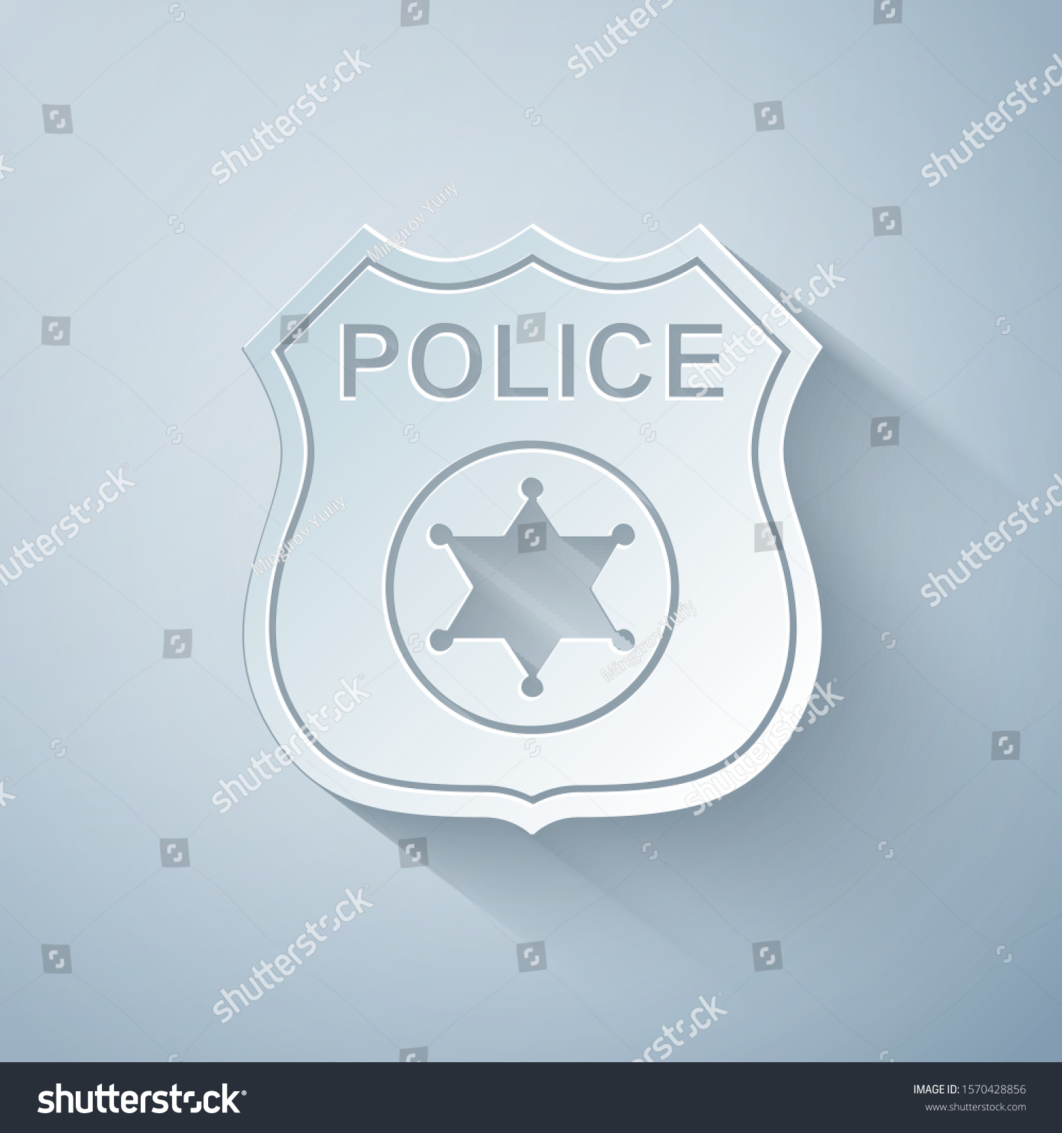 Paper Cut Police Badge Icon Isolated Stock Vector (Royalty Free ...