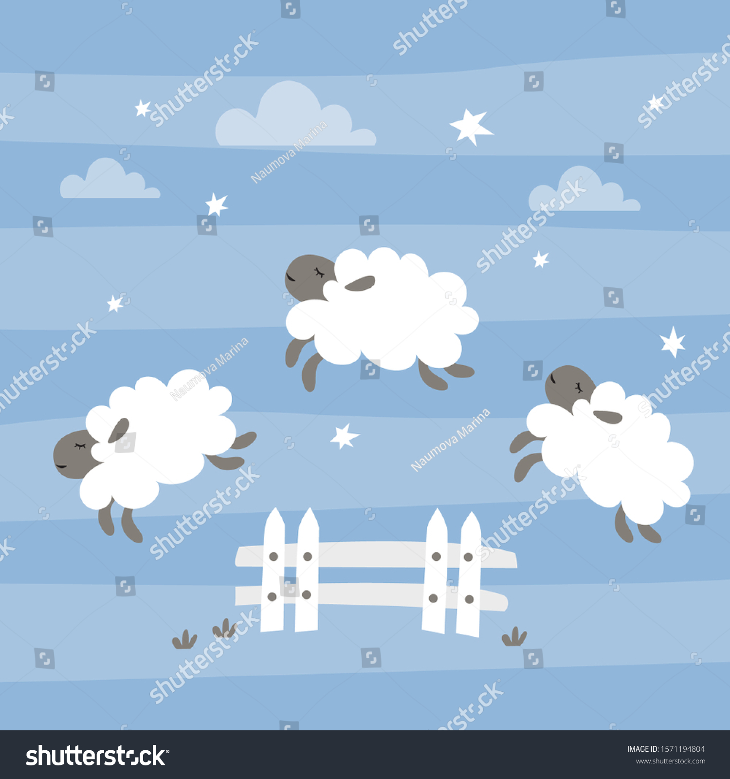 Funny Cartoon Sheep Jump Over Fence Stock Vector (royalty Free 