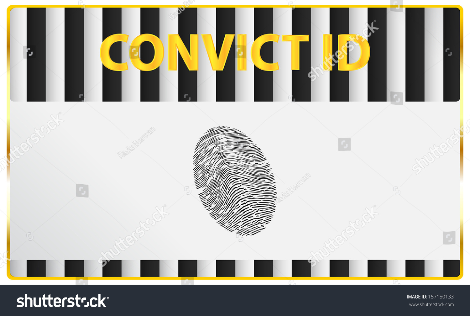 Convict Identification Card Fingerprint Registration Stock Vector