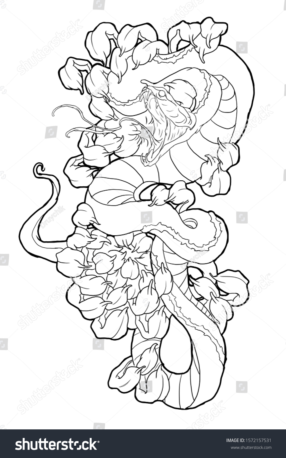 Snake Chrysanthemums Sketch Made Tattoo Sleeves Stock Illustration ...