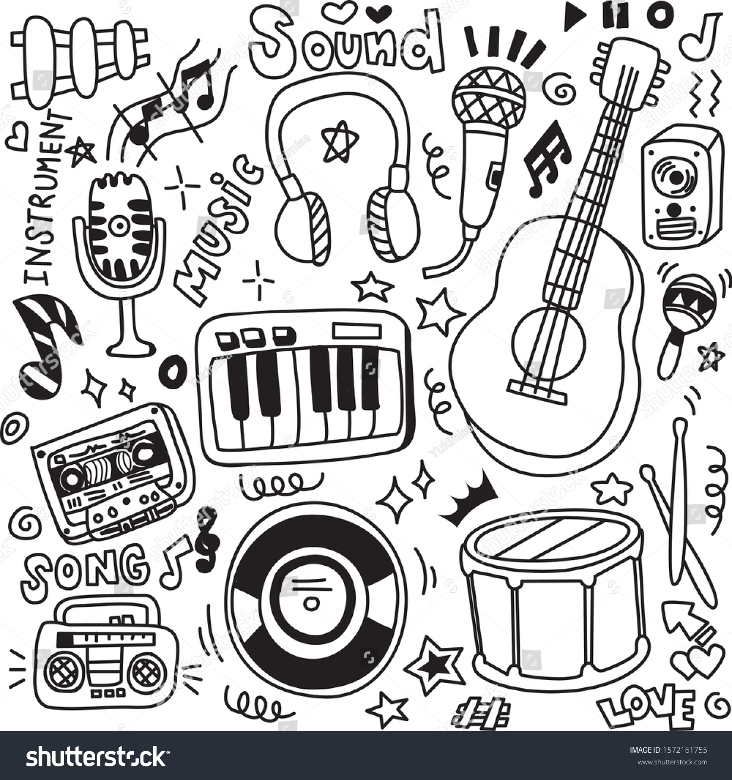 Doodle Set Cute Music Instruments Hand Stock Vector (Royalty Free ...