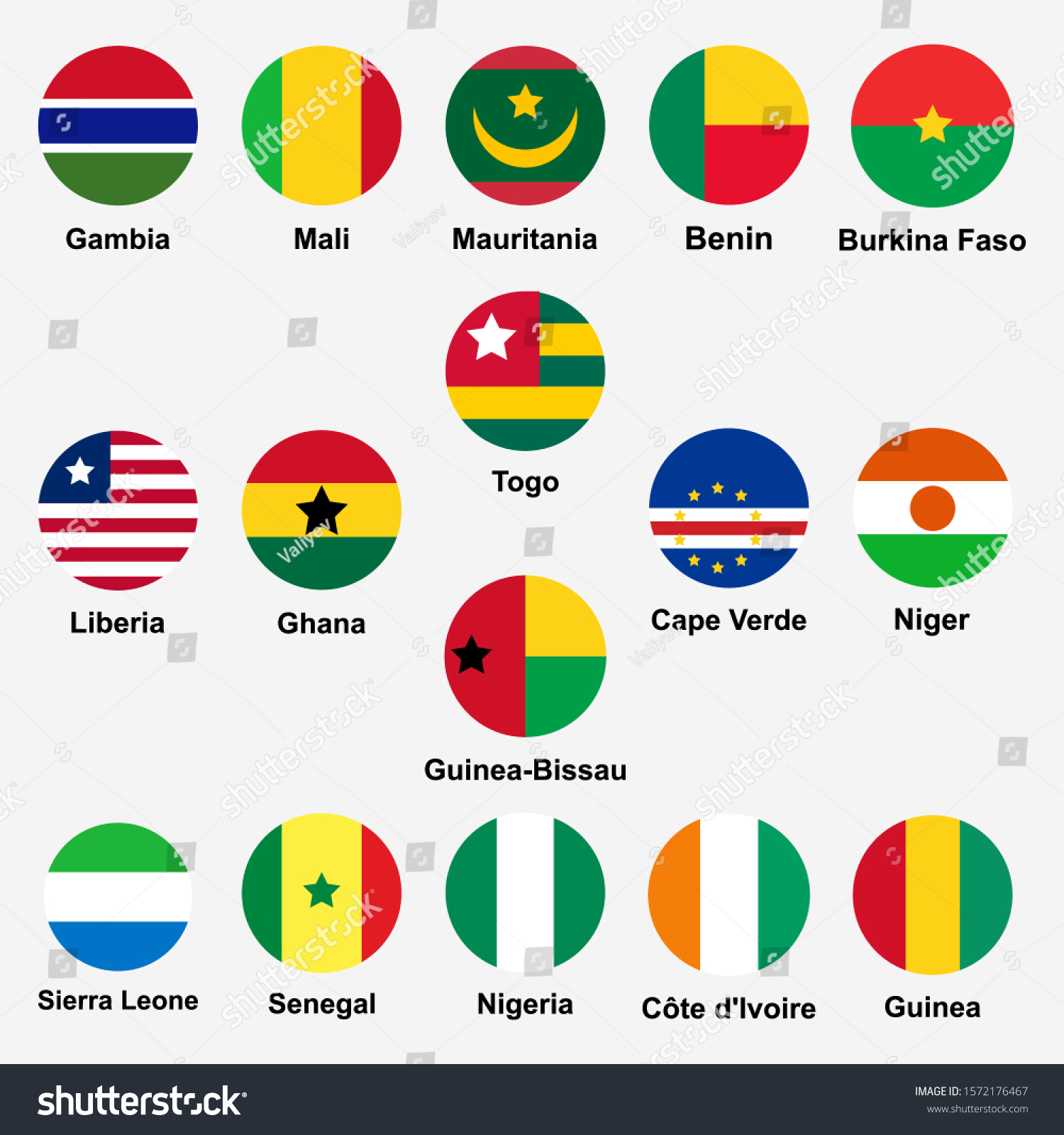 Western African Countries Flags Icon Set Vector De Stock Libre De Regalías 1572176467 3913