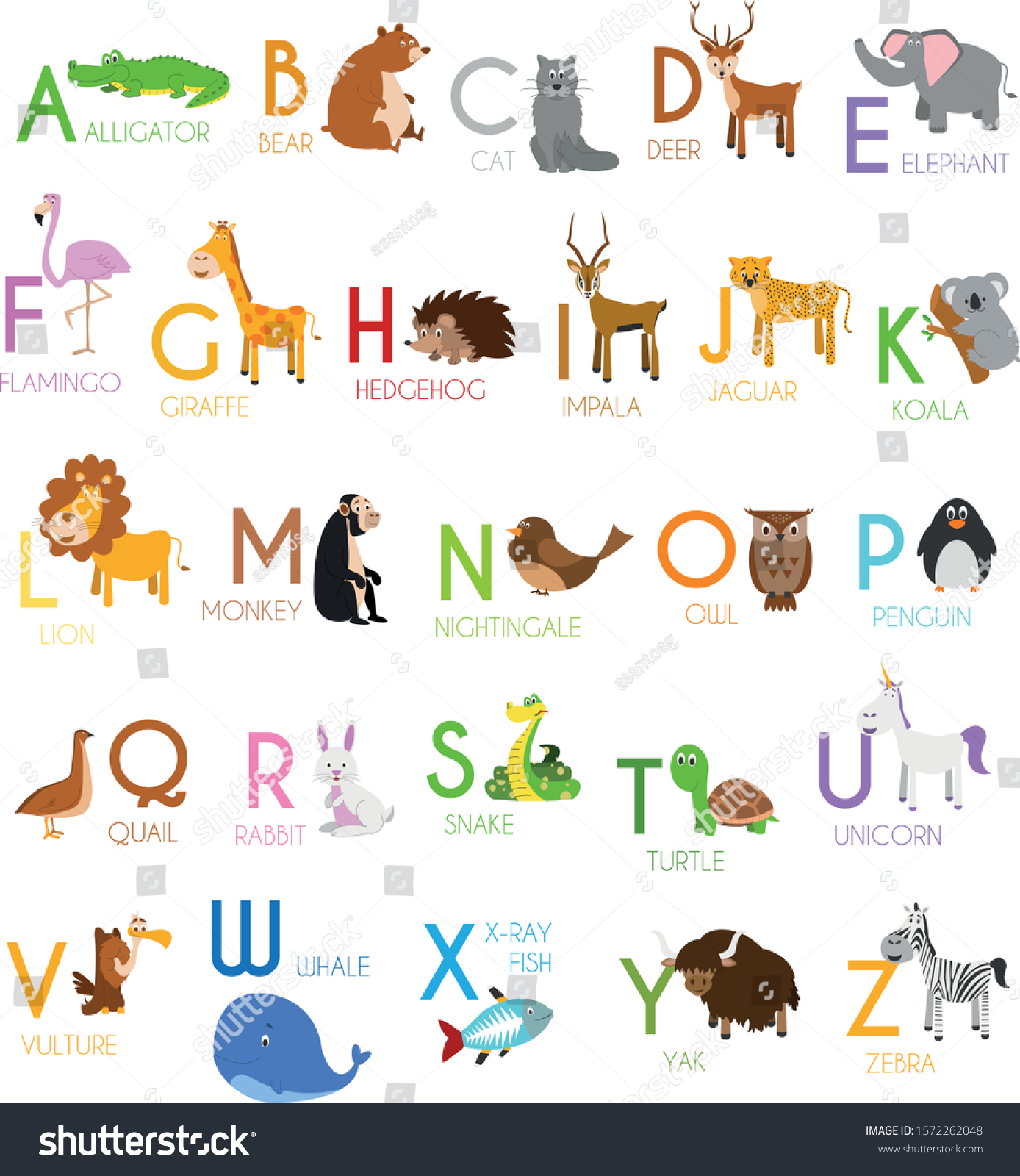 Cute Cartoon Zoo Illustrated Alphabet Funny Stock Vector (Royalty Free ...