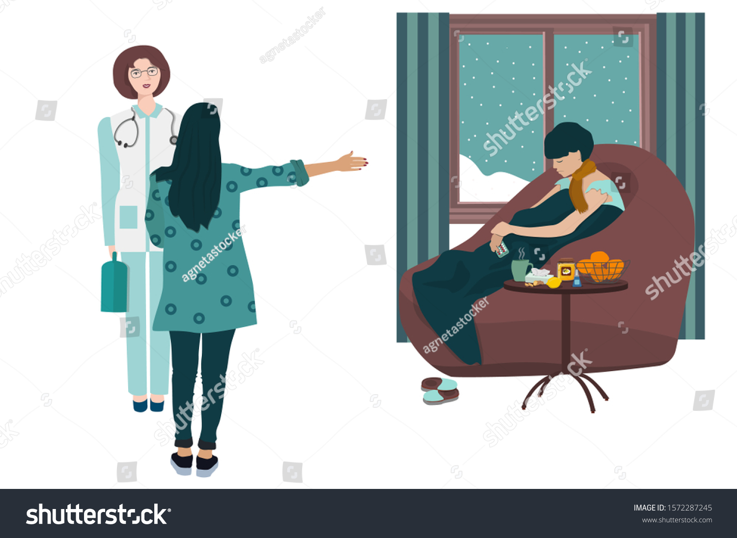 Doctor Makes Call House Sick Child Stock Vector (Royalty Free ...