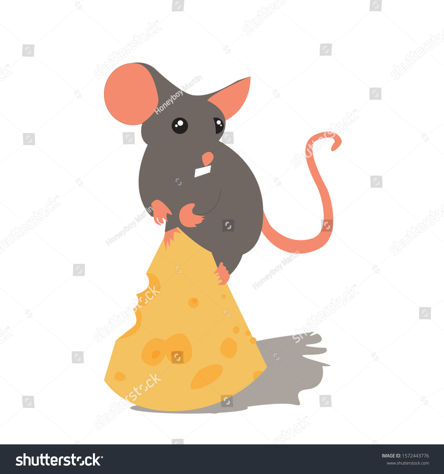 チーズを盗んだ小さなおかしなネズミ 灰色のネズミは大きな穴のあいたチーズを食べたがっている 子ども向けの動物の明るいイラスト ベクター画像 分離型 のベクター画像素材 ロイヤリティフリー Shutterstock