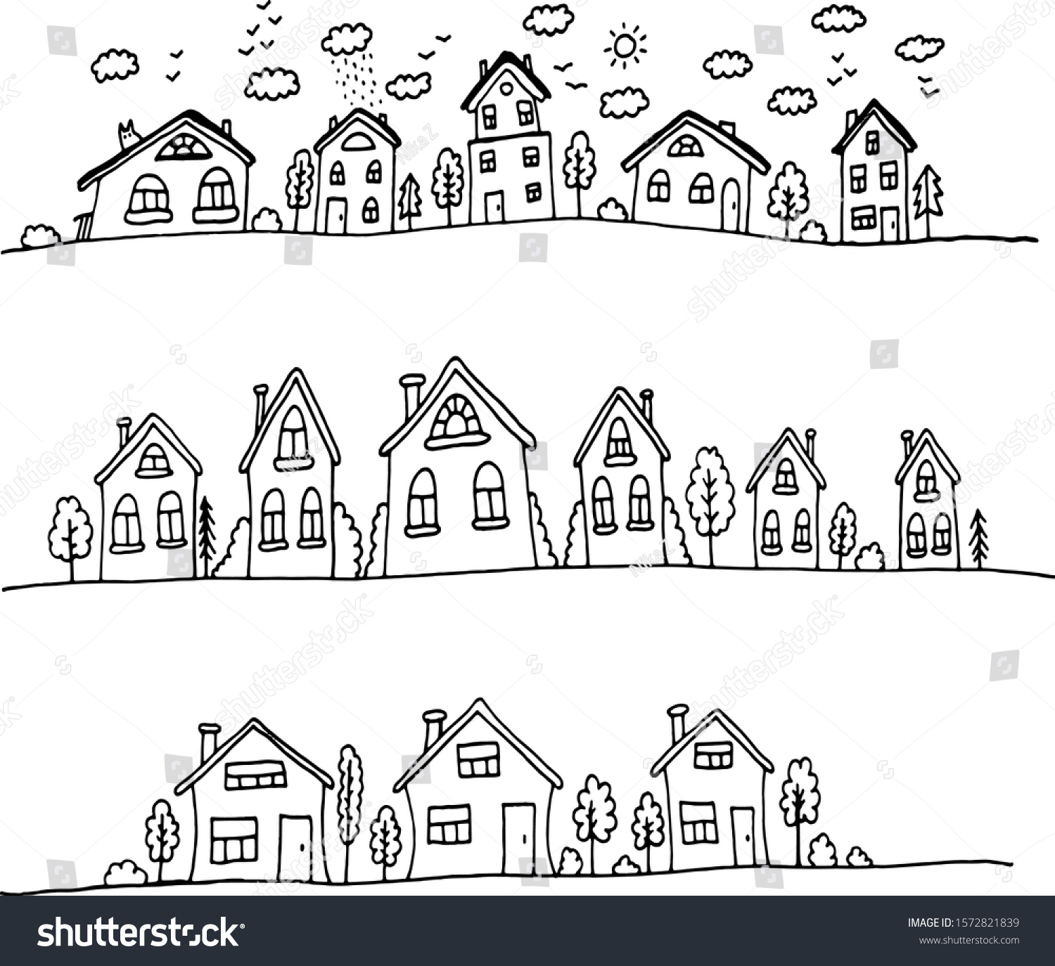 Set Black White Vintage Village Fanny Stock Vector (Royalty Free ...