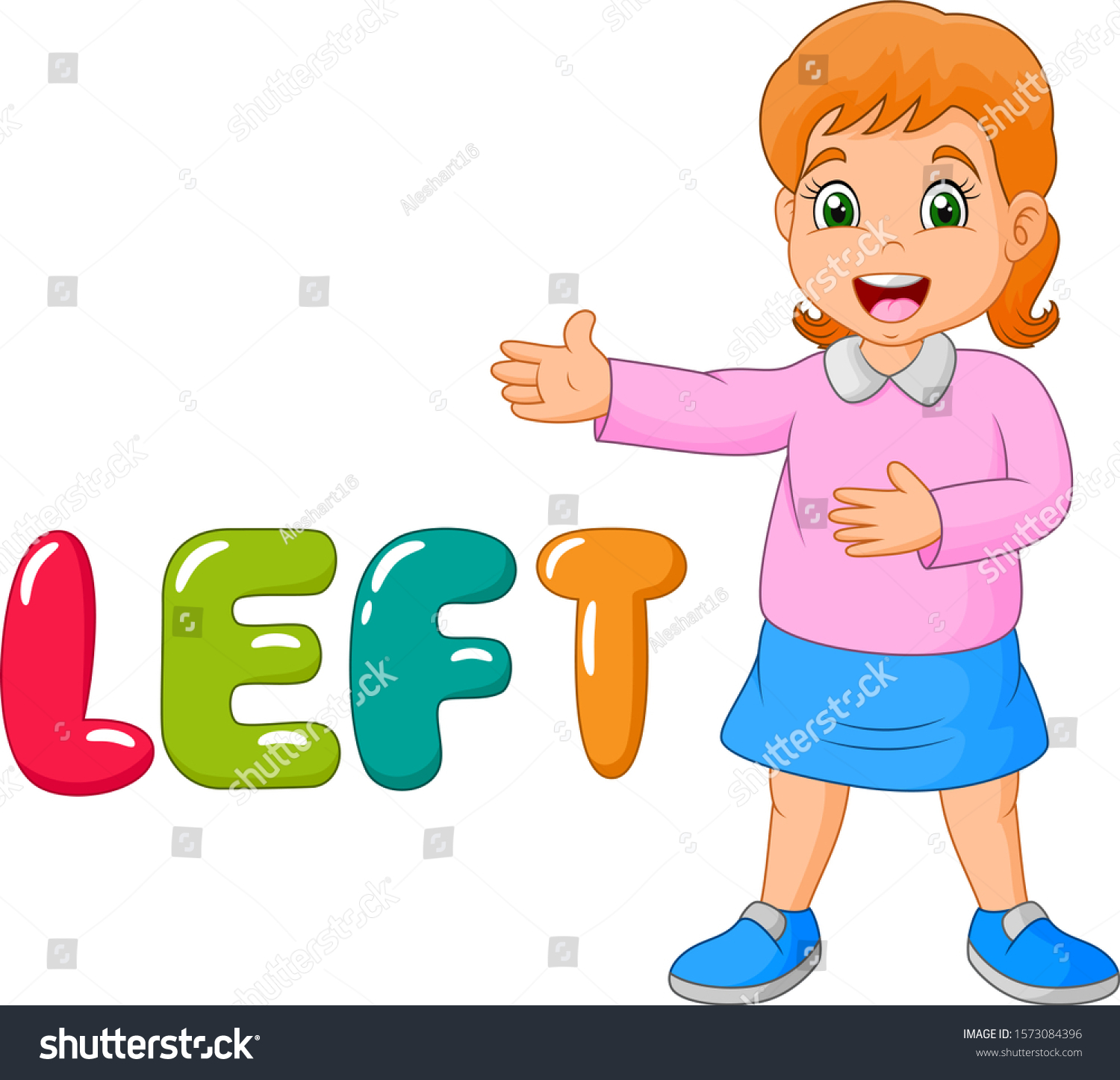 Cartoon Little Girl Pointing His Left Stock Illustration 1573084396 ...