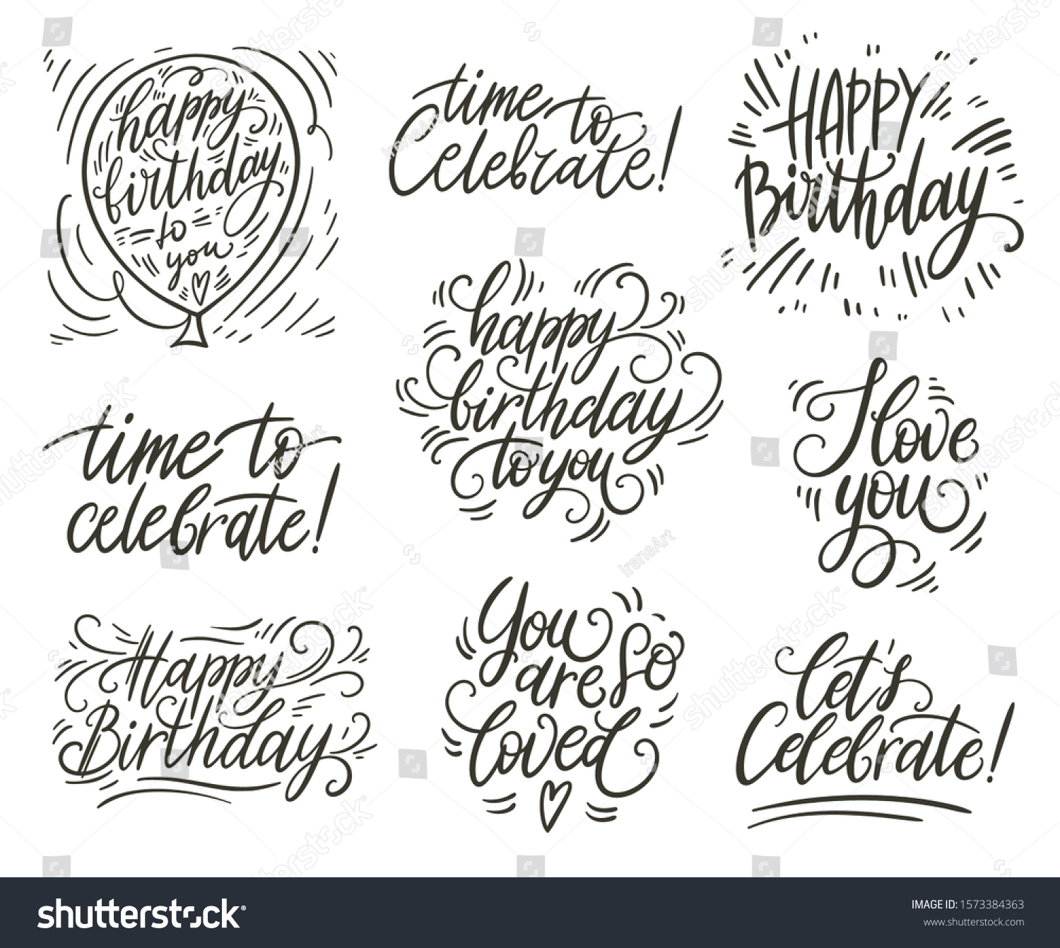 Happy Birthday Doodle Hand Lettering Set Stock Vector (Royalty Free ...