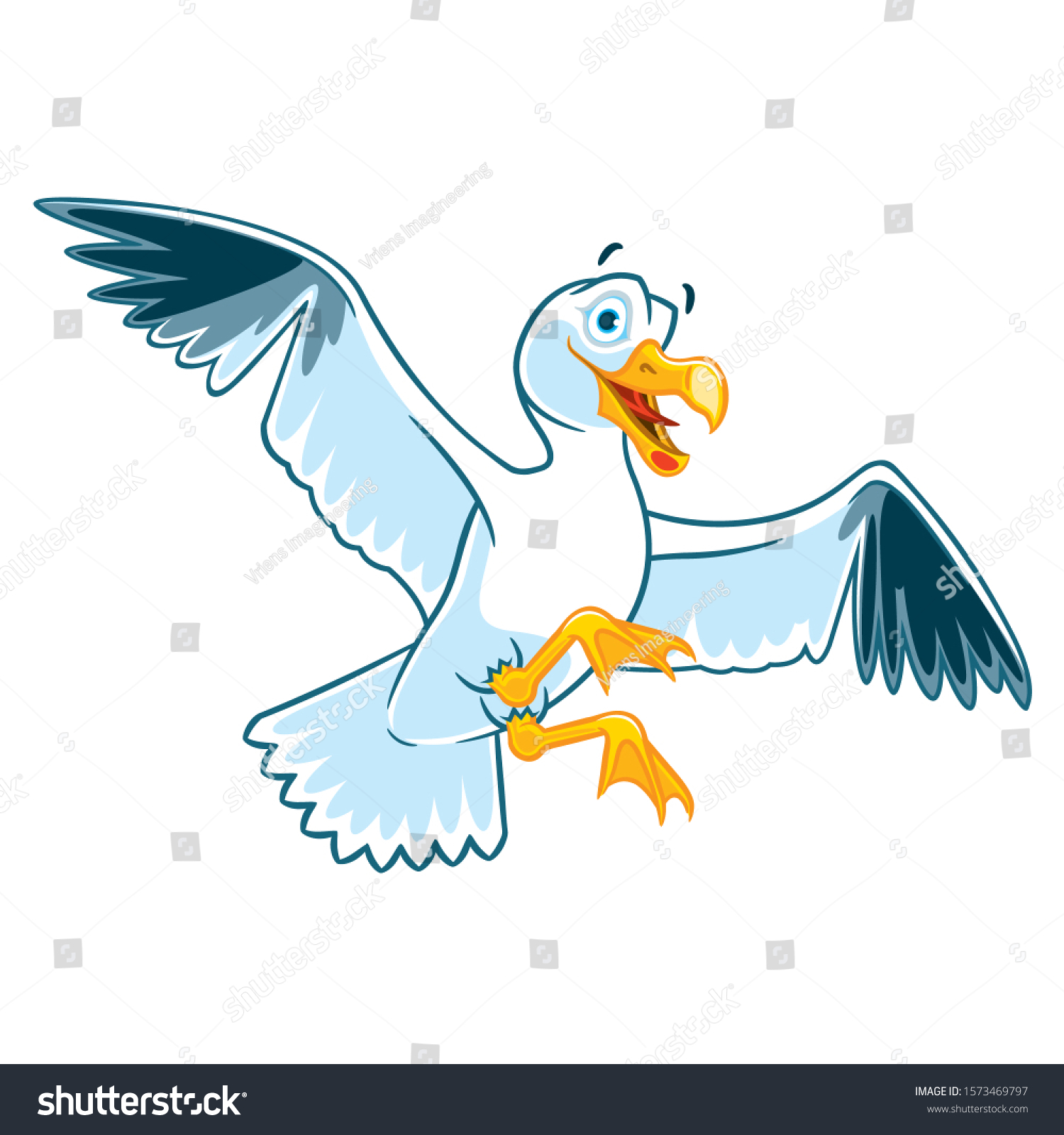 Cartoon Illustration Smiling Seagull Flying Air Stock Vector (Royalty ...