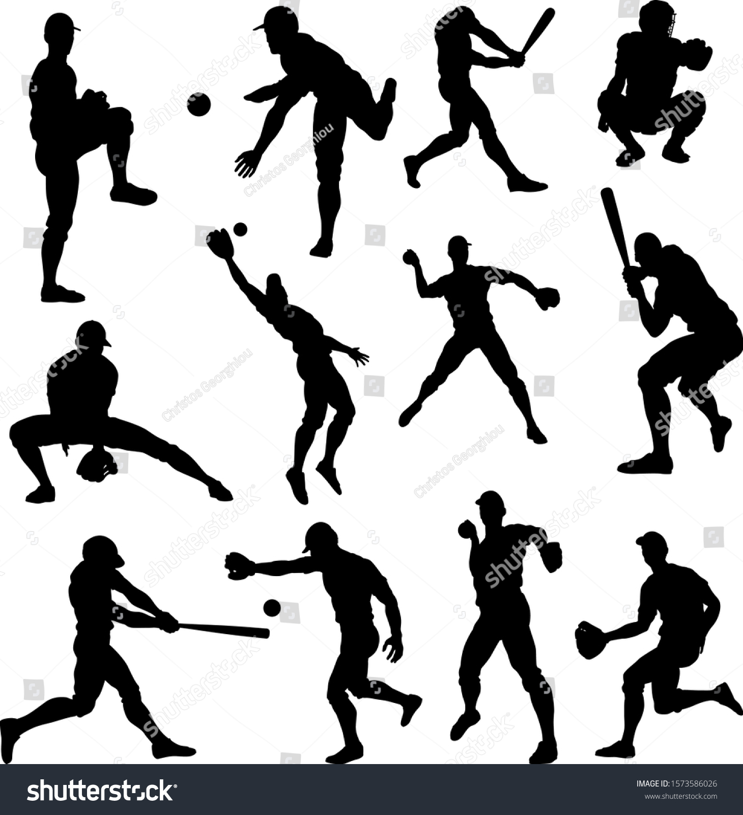 Baseball Player Detailed Silhouettes Sports Set Stock Vector (Royalty ...