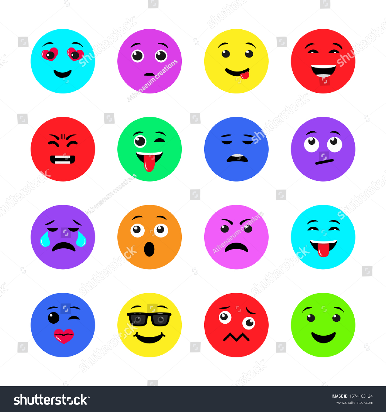 Vector Illustration Set Colorful Emoji Icons Stock Vector (Royalty Free ...