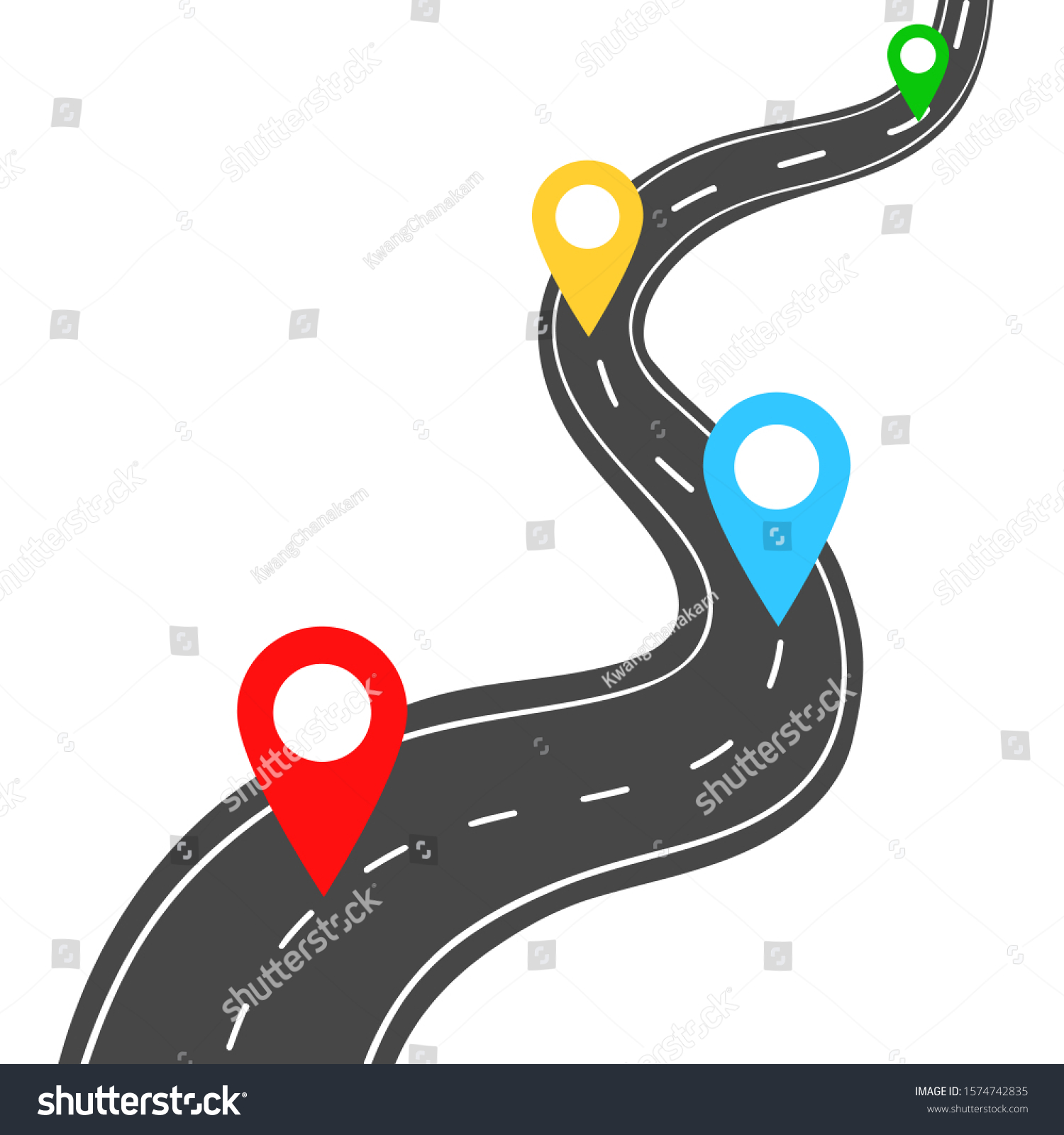 Winding Road Pin Pointer On White Stock Vector (Royalty Free ...