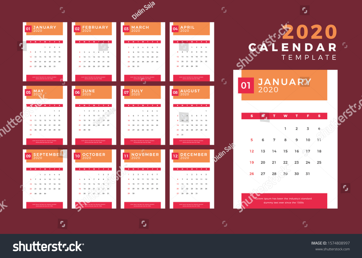 2020 Template Calendar Design Vector Set Stock Vector (Royalty Free ...