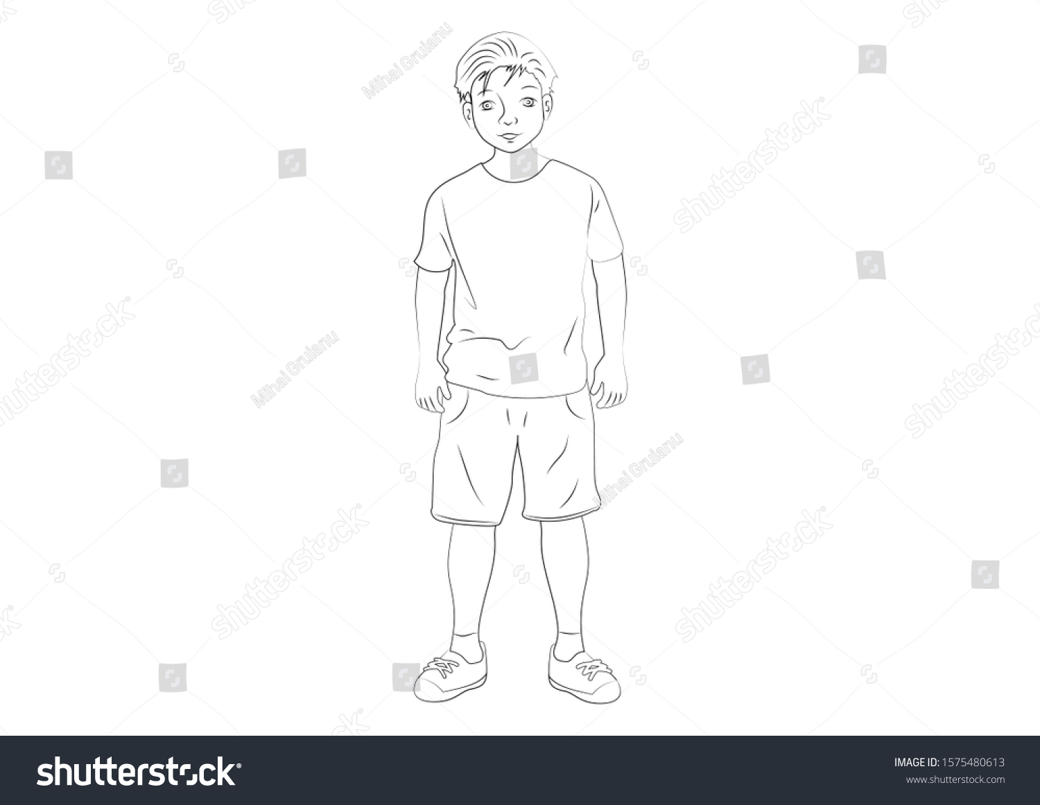 Black White Child Cute Boy Clipart Stock Vector (Royalty Free ...