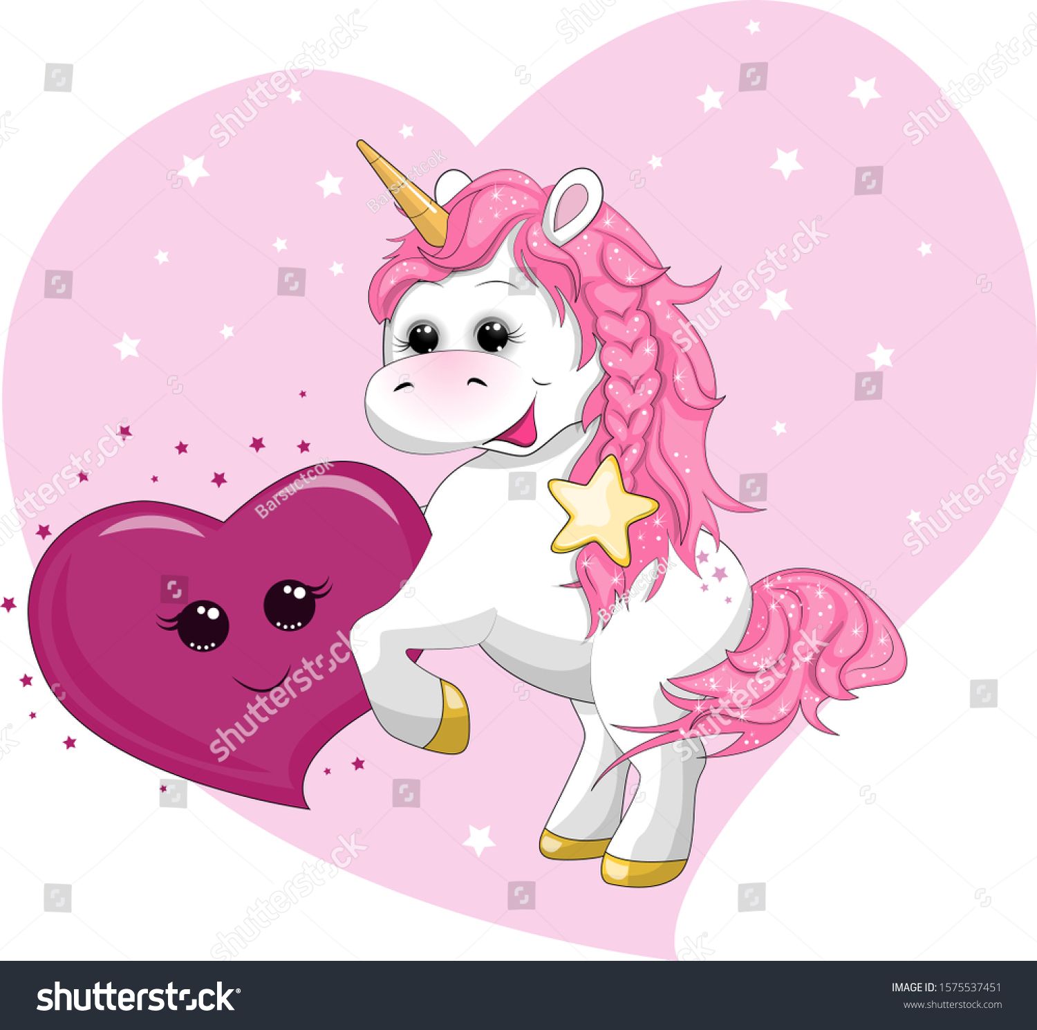 Cute Sitting Unicorn Cartoon Heart Isolated Stock Vector (Royalty Free ...