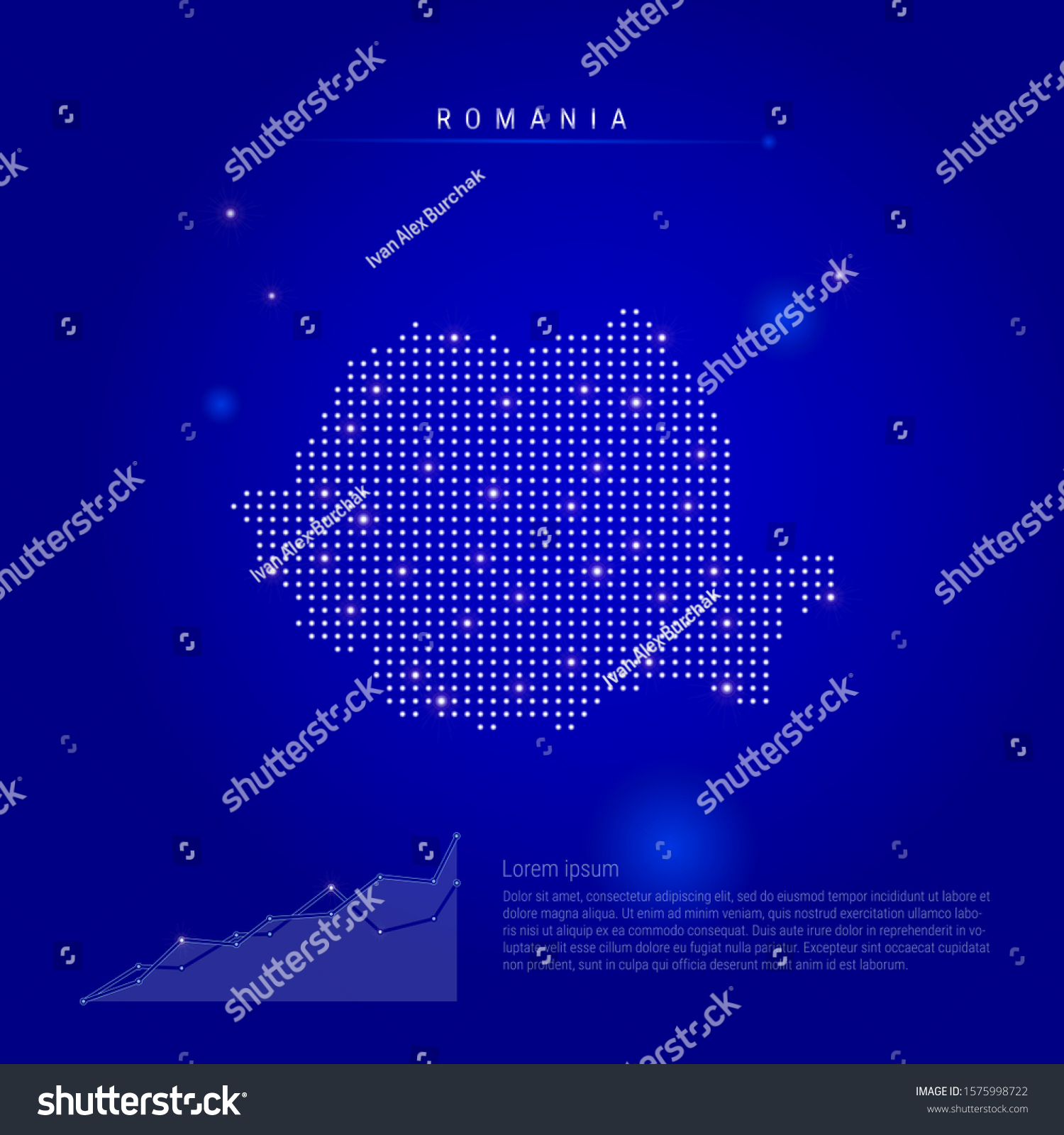 Romania Illuminated Map Glowing Dots Infographics Stock Illustration ...