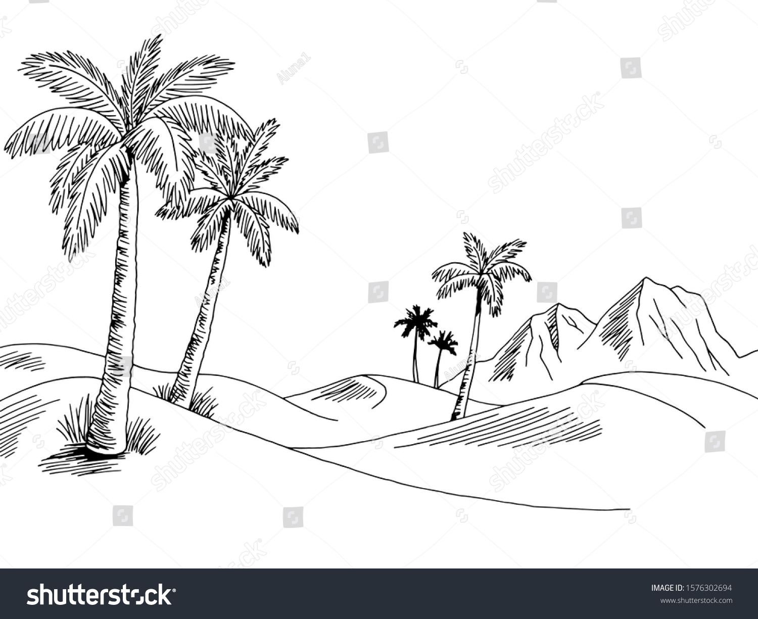 Desert Graphic Black White Landscape Sketch Stock Vector (Royalty Free ...