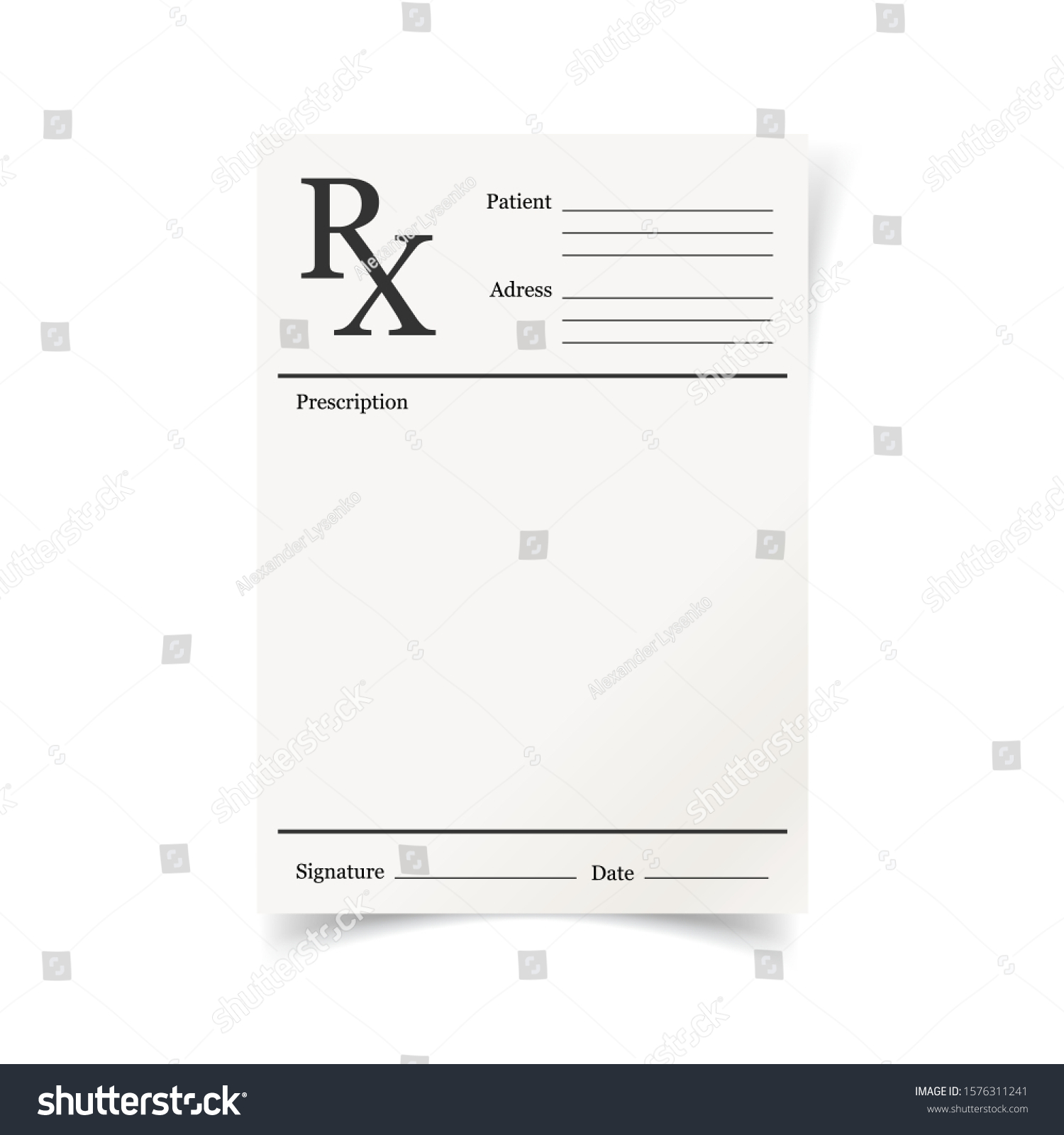 Realistic Prescription Icon Flat Style Rx Stock Vector (Royalty Free ...