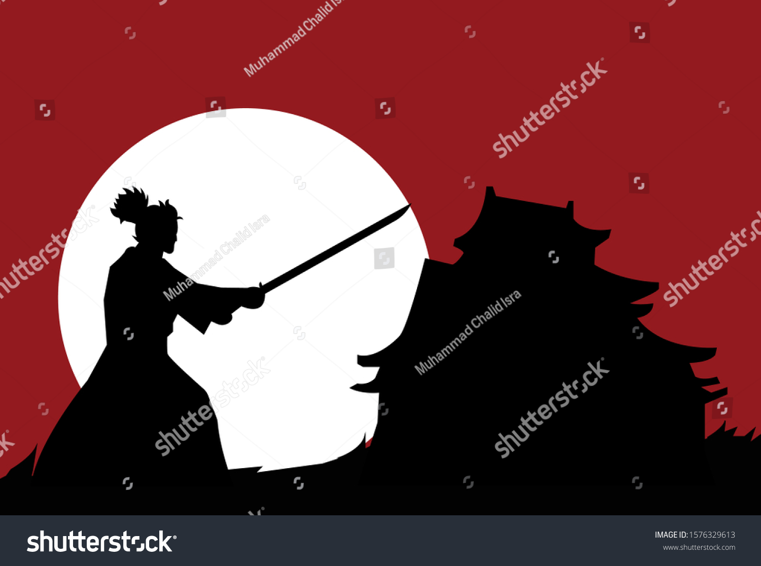 This Silhouette Samurai Practicing This Vector Stock Vector (Royalty ...