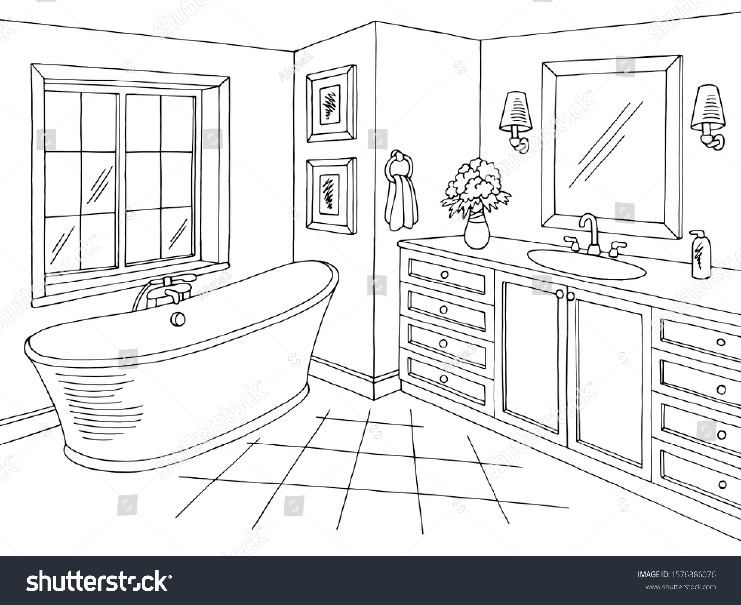 Bathroom Graphic Home Interior Black White Stock Vector (Royalty Free ...