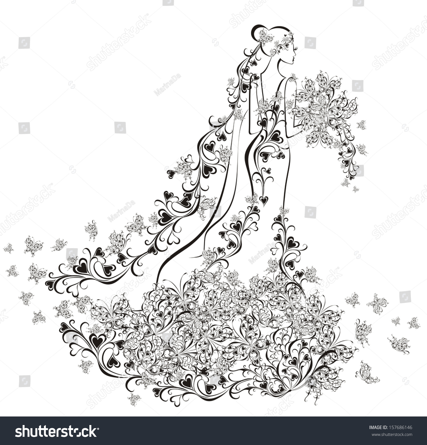 Wedding Background Bride Floral Dress Stock Vector (Royalty Free