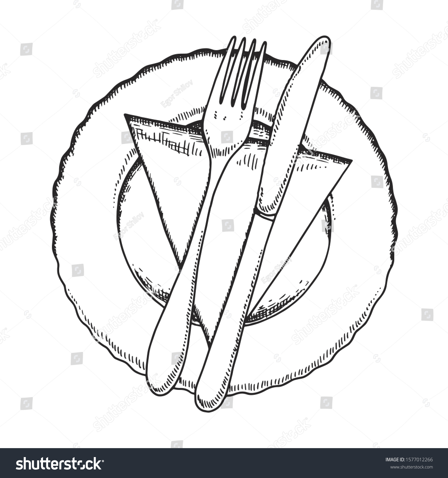Вилка нож тарелка контур