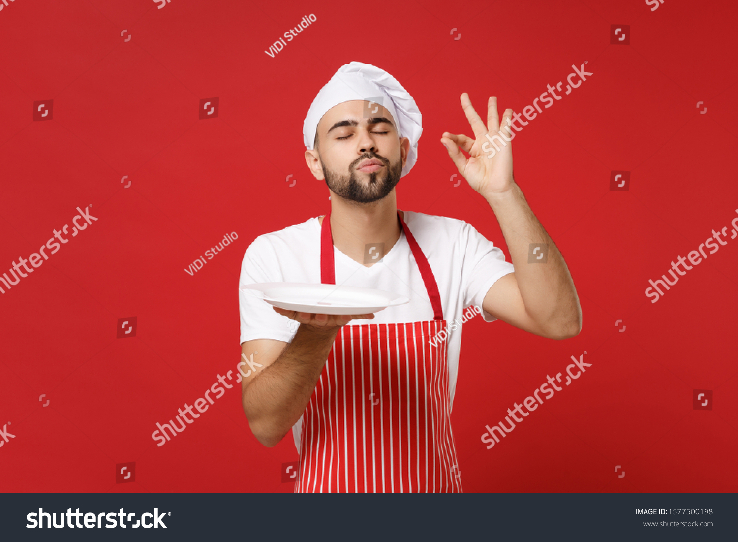 Chef Cook Baker Man Striped Apron Stockfoto Shutterstock