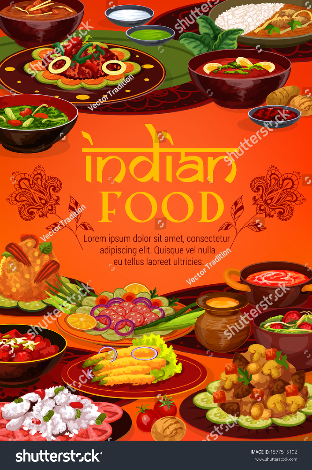 Indian Authentic Cuisine Traditional India Restaurant Stock Vector ...