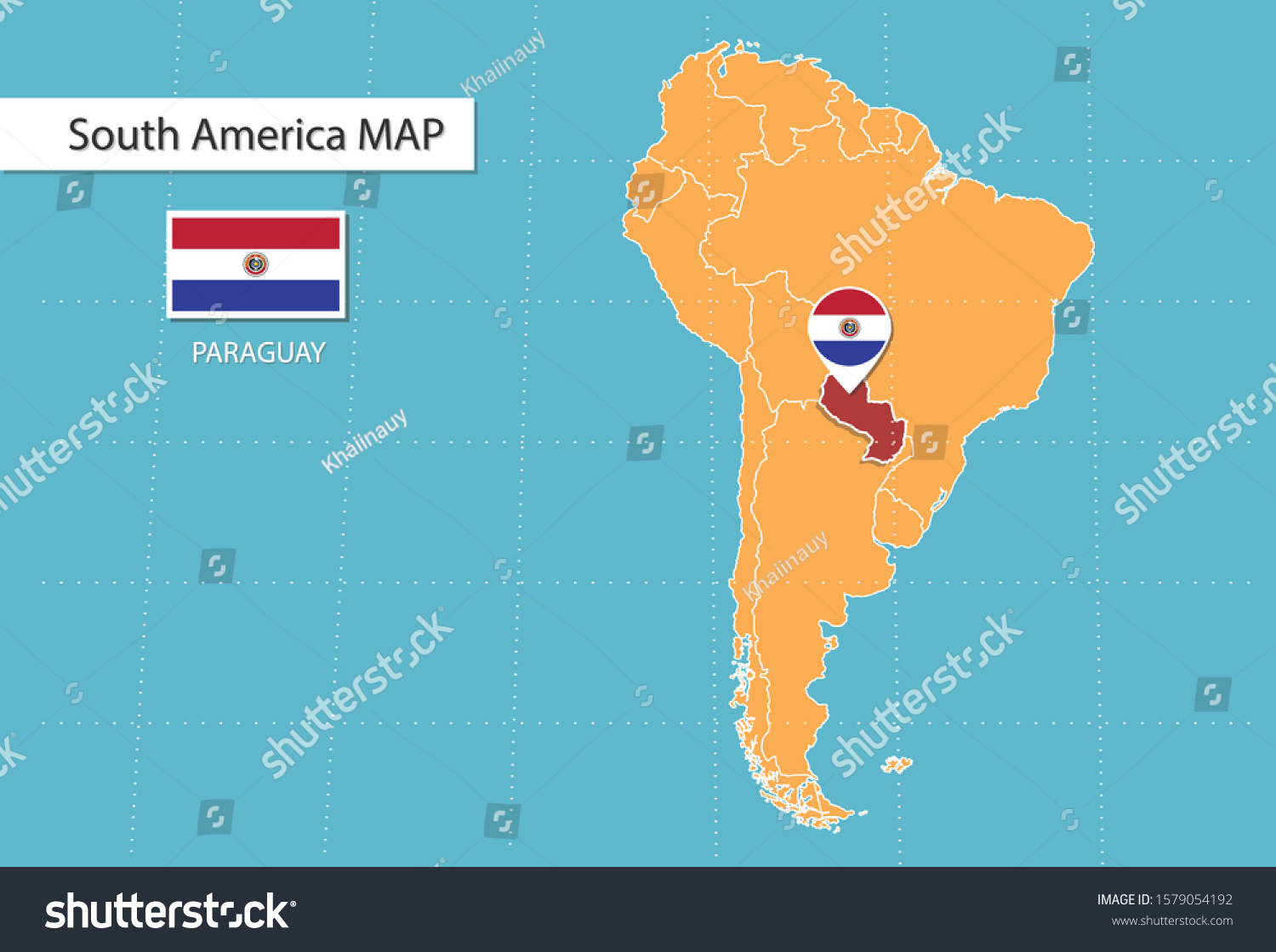 Paraguay Map South America Icons Showing Stock Vector Royalty Free   Stock Vector Paraguay Map In South America Icons Showing Paraguay Location And Flags 1579054192 