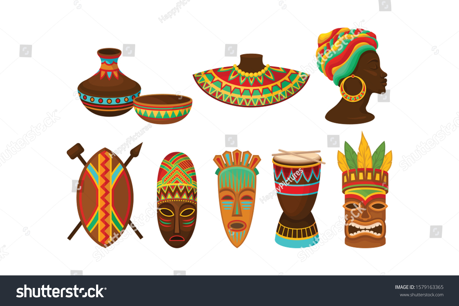 Authentic Tribal African Attributes Vector Set Stock Vector Royalty Free 1579163365 Shutterstock 4824