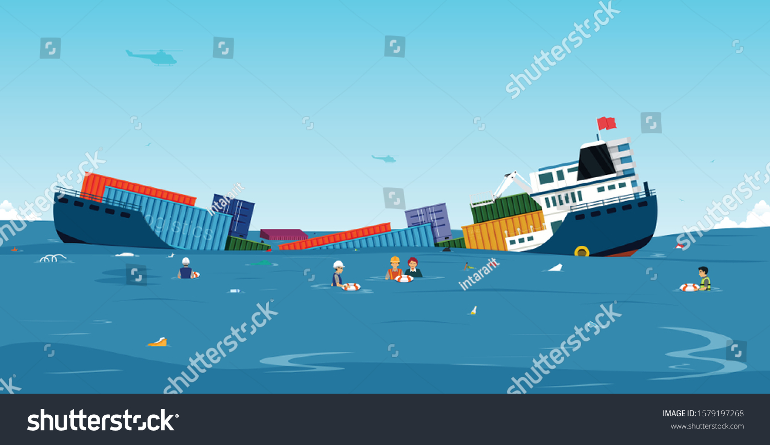 Cargo Ship Suffered Accident Sinking Into Stock Vector (Royalty Free ...