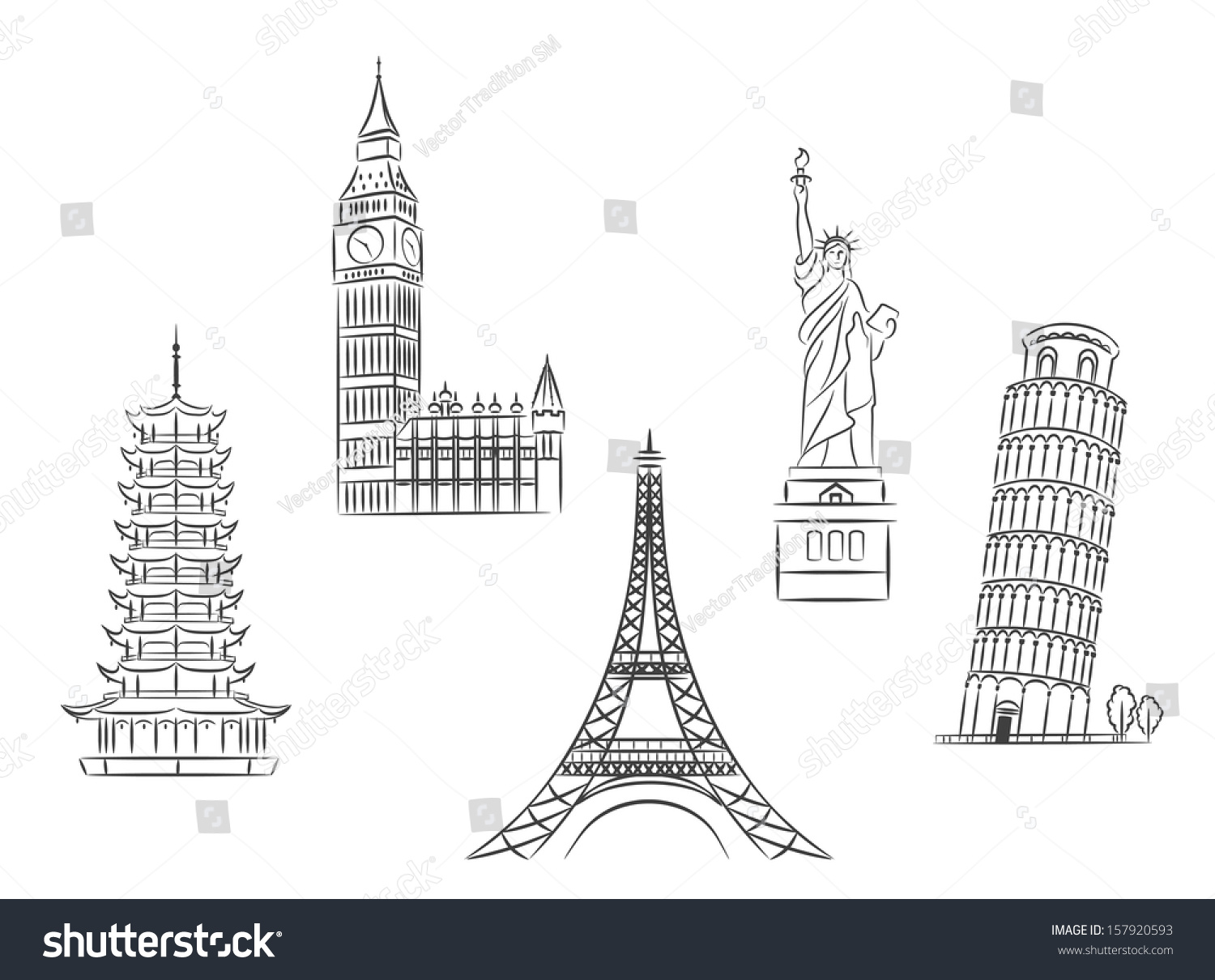 Travel Landmarks Set Sketch Style Trip Stock Vector (Royalty Free ...