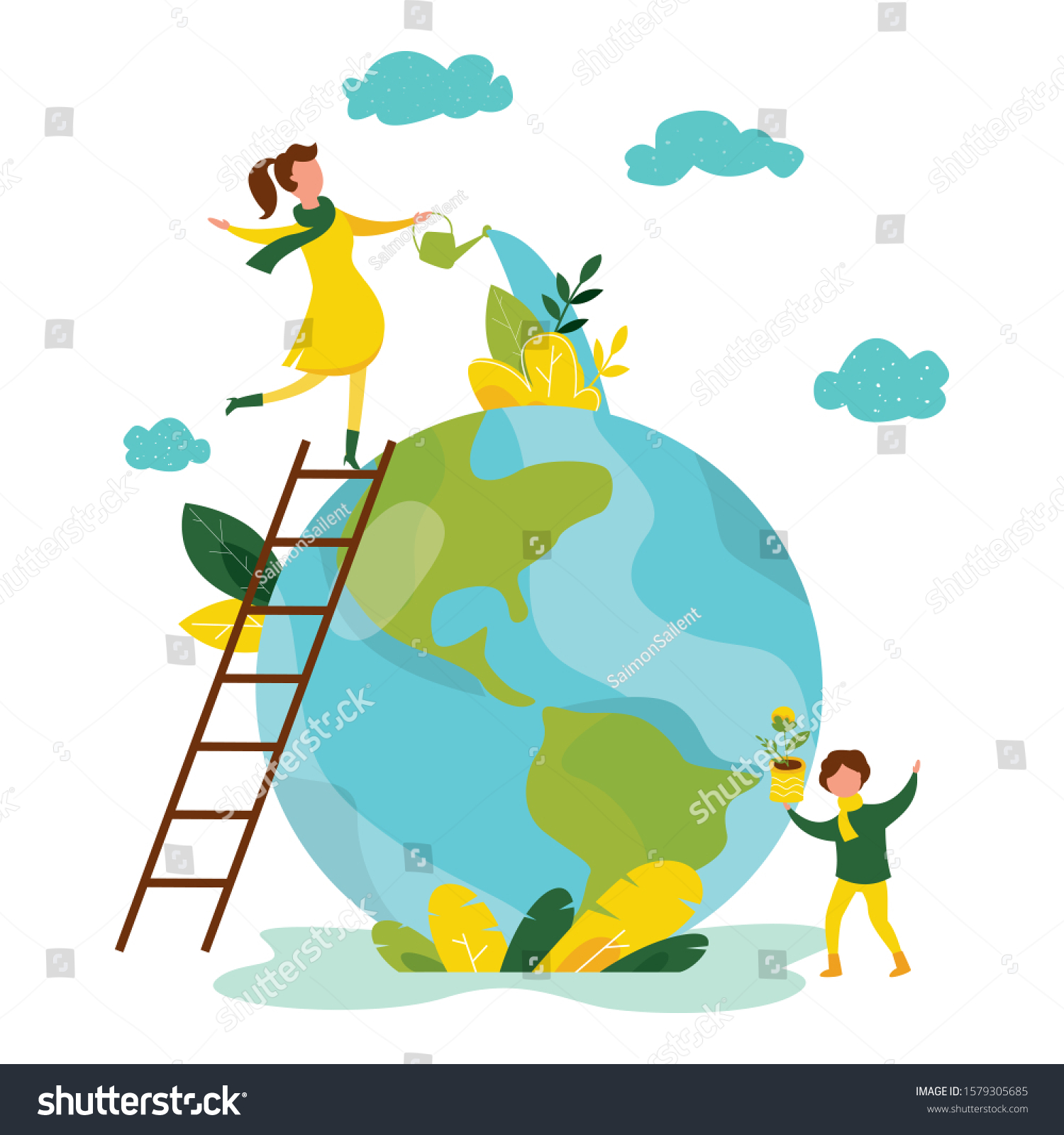 Ecology Concept People Take Care About Stock Vector (Royalty Free ...